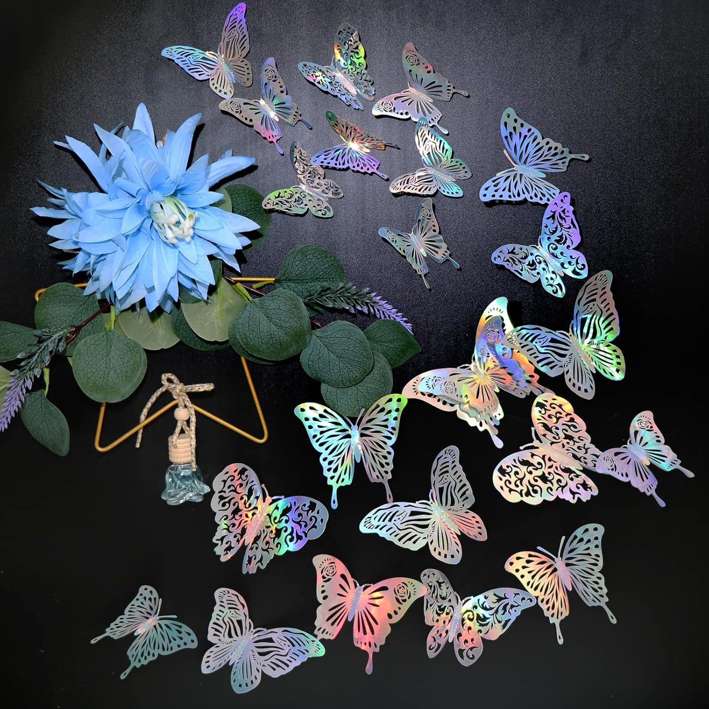 60-Piece Iridescent Silver Butterfly Wall Stickers Set for Nursery & Classroom Decor - Holographic 3D Decals with Glitter Party Decor Paper Murals