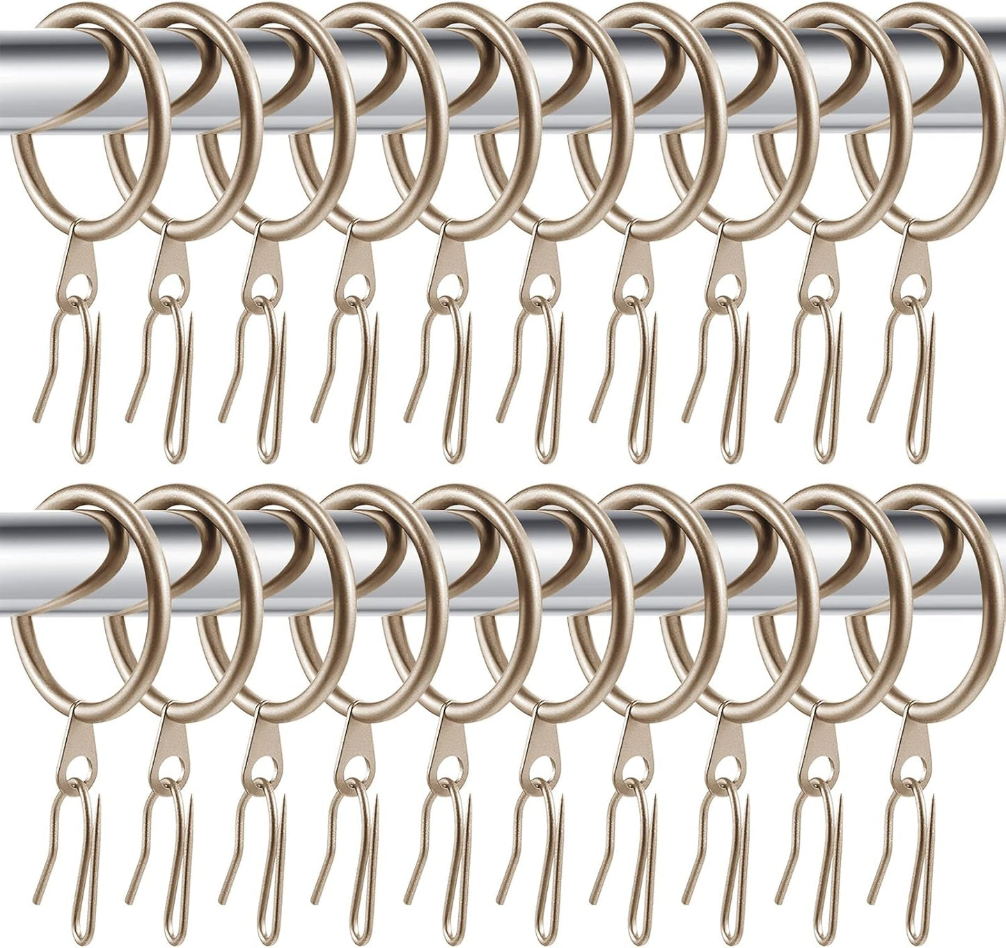 60-Piece Metal Drapery Curtain Rings and Pin Hooks Set for Drapes - Champagne Gold