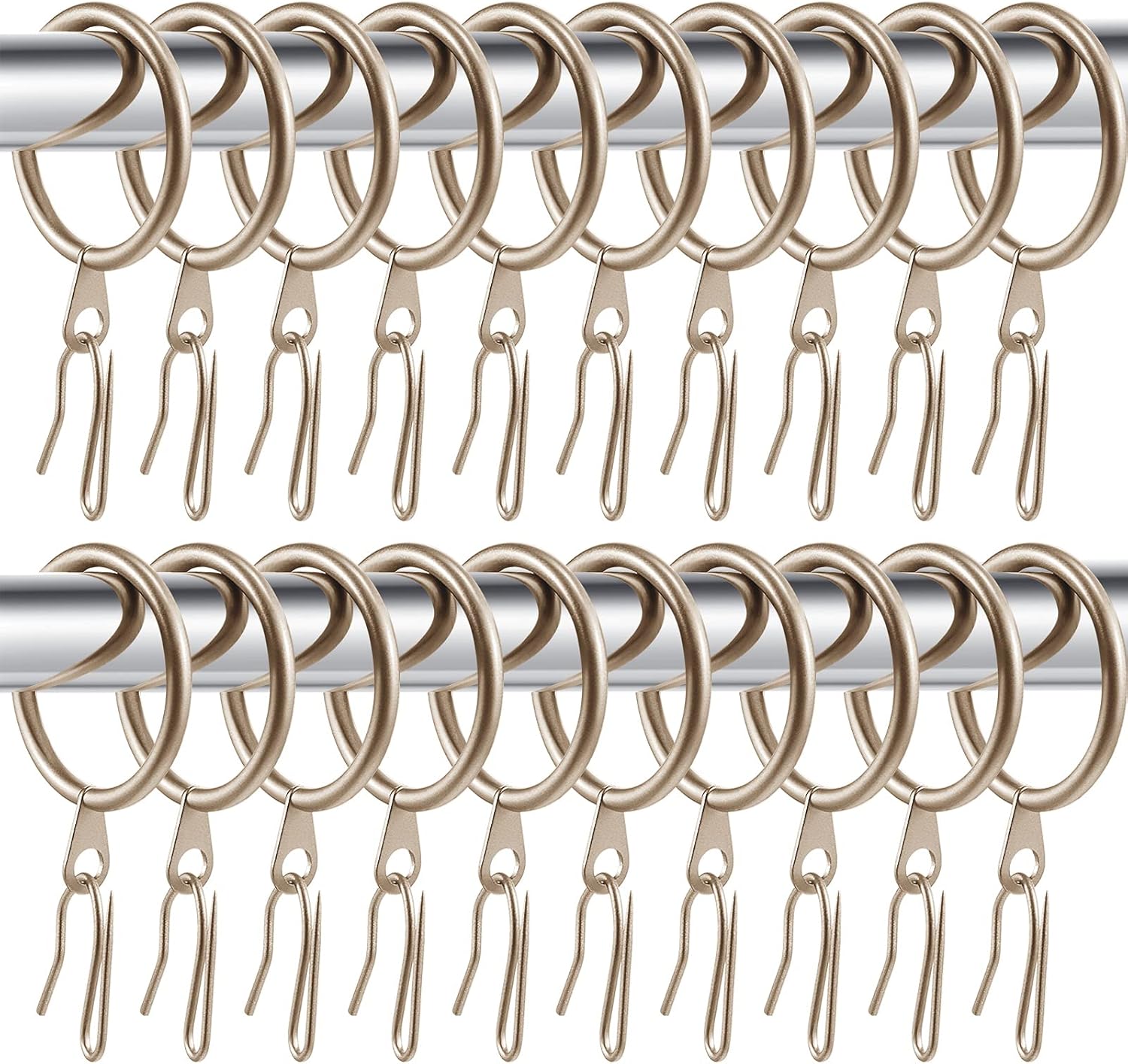 60-Piece Metal Drapery Curtain Rings and Pin Hooks Set for Drapes - Champagne Gold