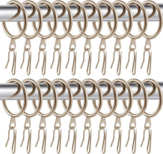 60-Piece Metal Drapery Curtain Rings and Pin Hooks Set for Drapes - Champagne Gold