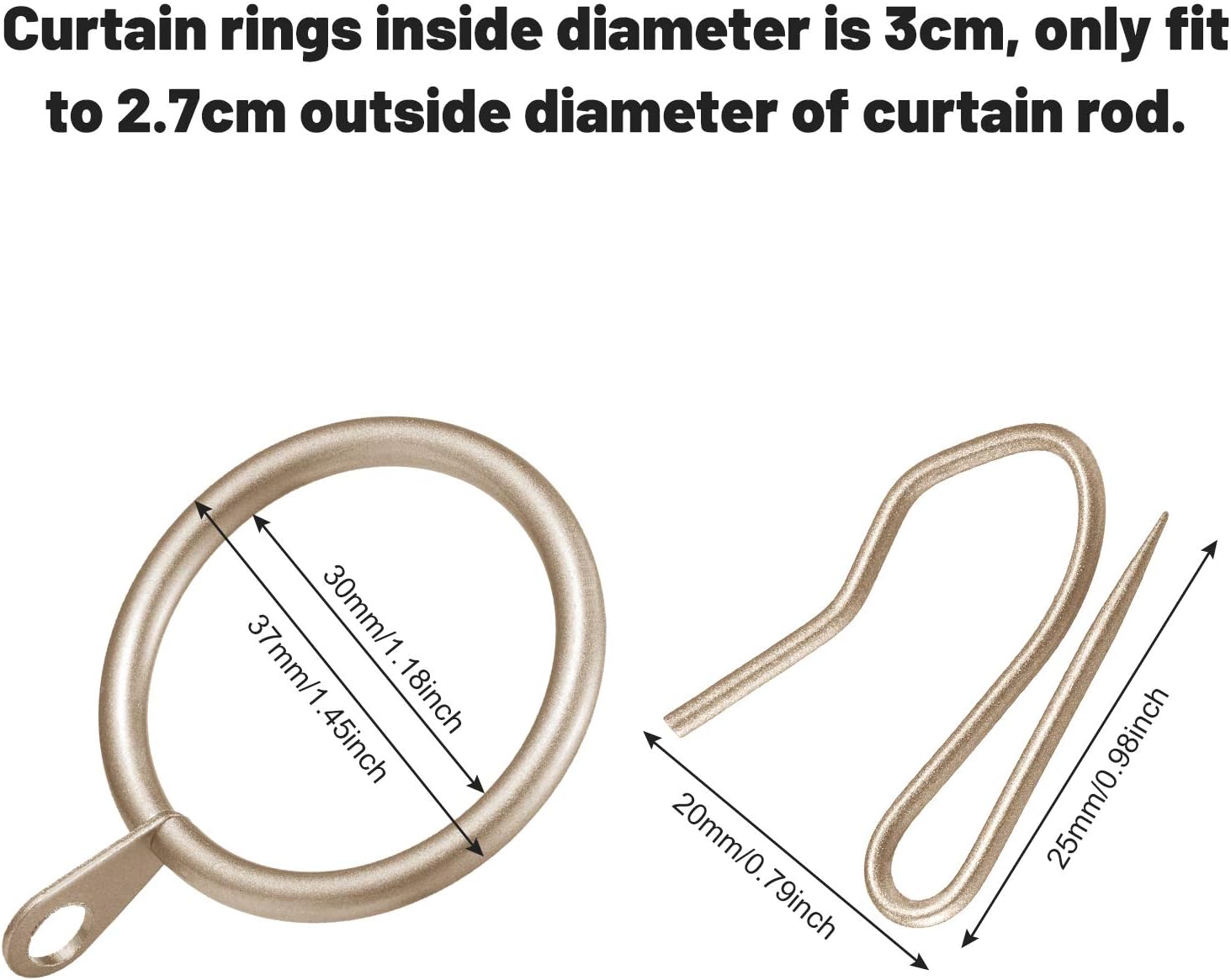 60-Piece Metal Drapery Curtain Rings and Pin Hooks Set for Drapes - Champagne Gold