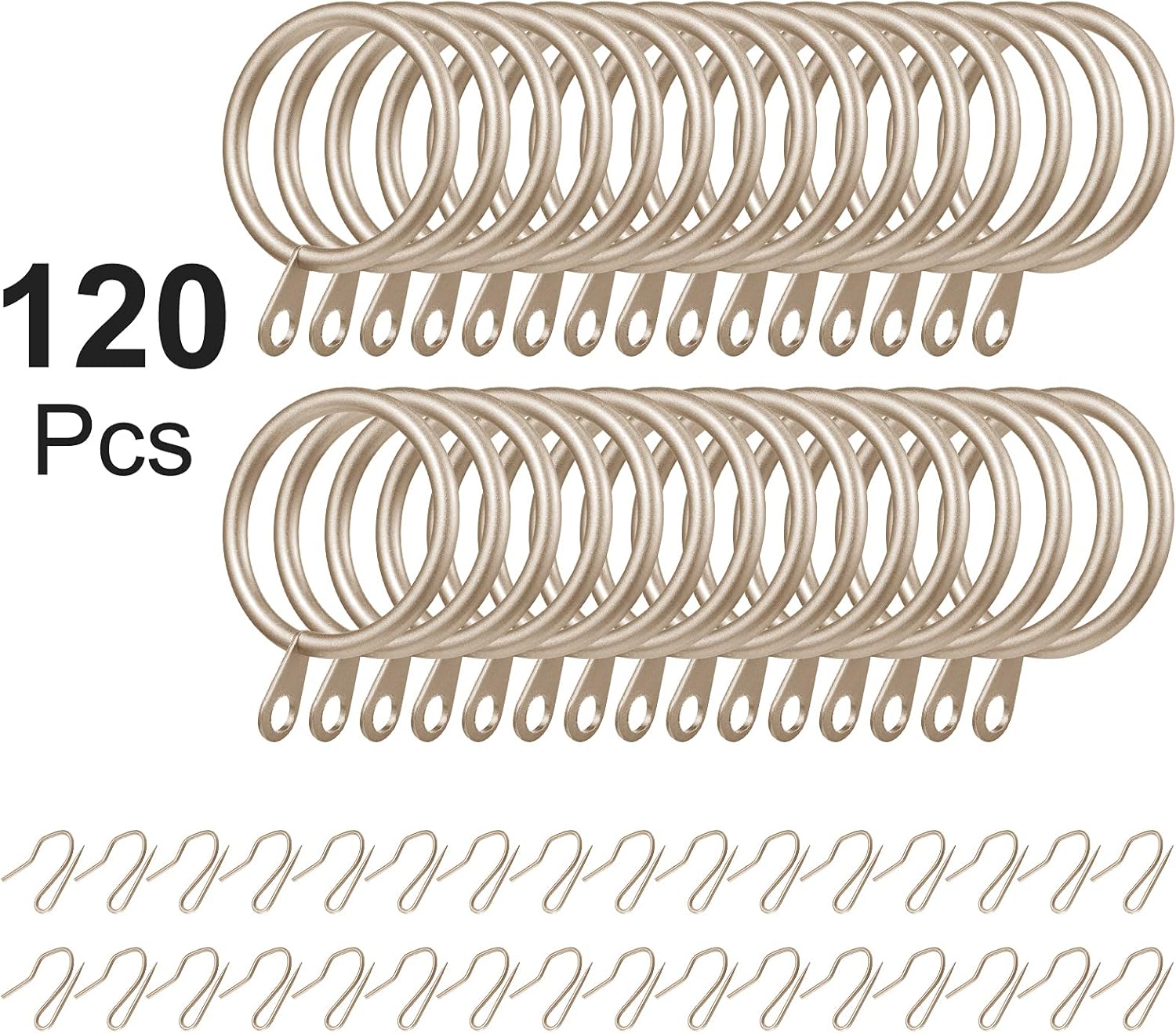 60-Piece Metal Drapery Curtain Rings and Pin Hooks Set for Drapes - Champagne Gold