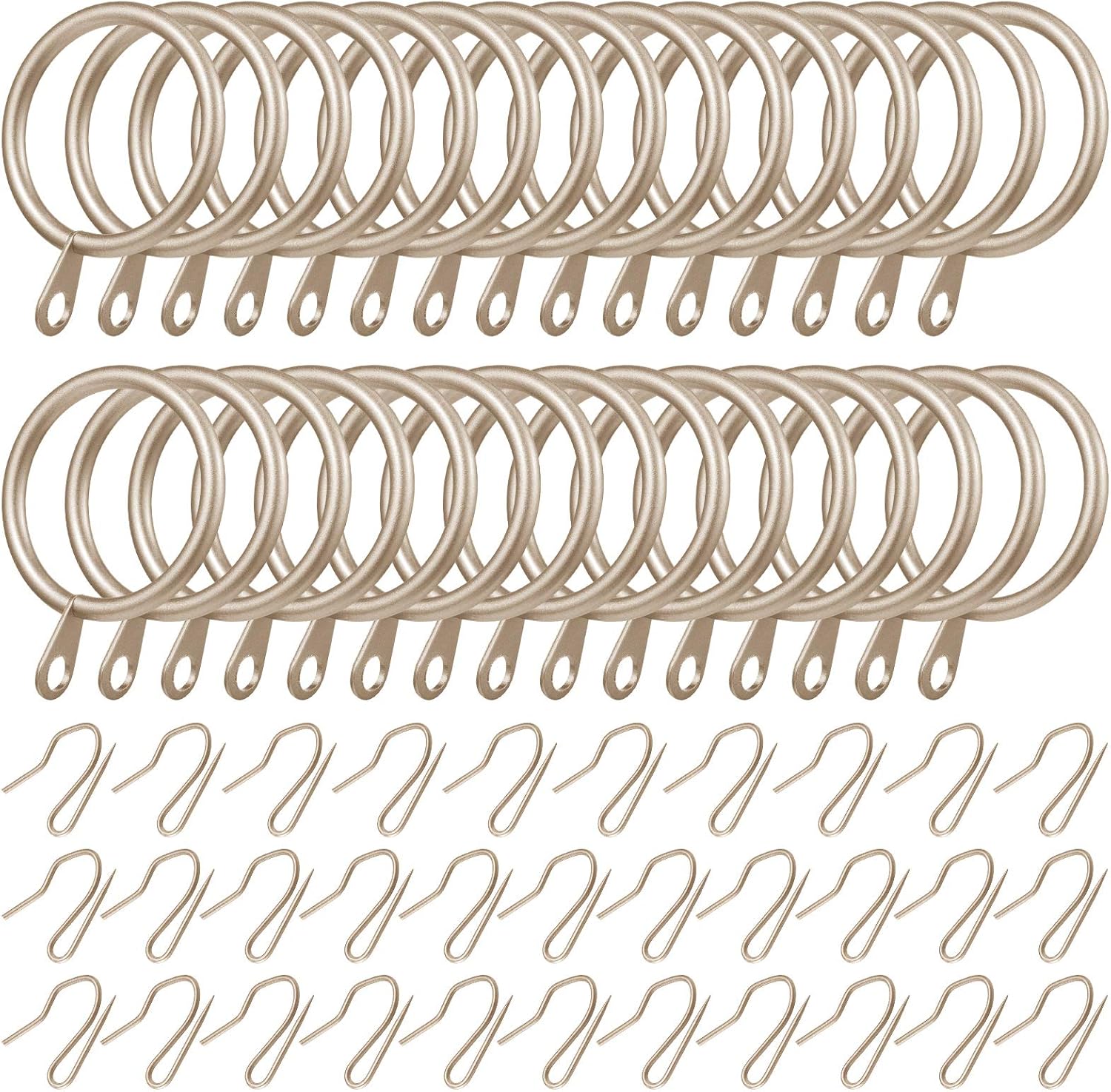 60-Piece Metal Drapery Curtain Rings and Pin Hooks Set for Drapes - Champagne Gold