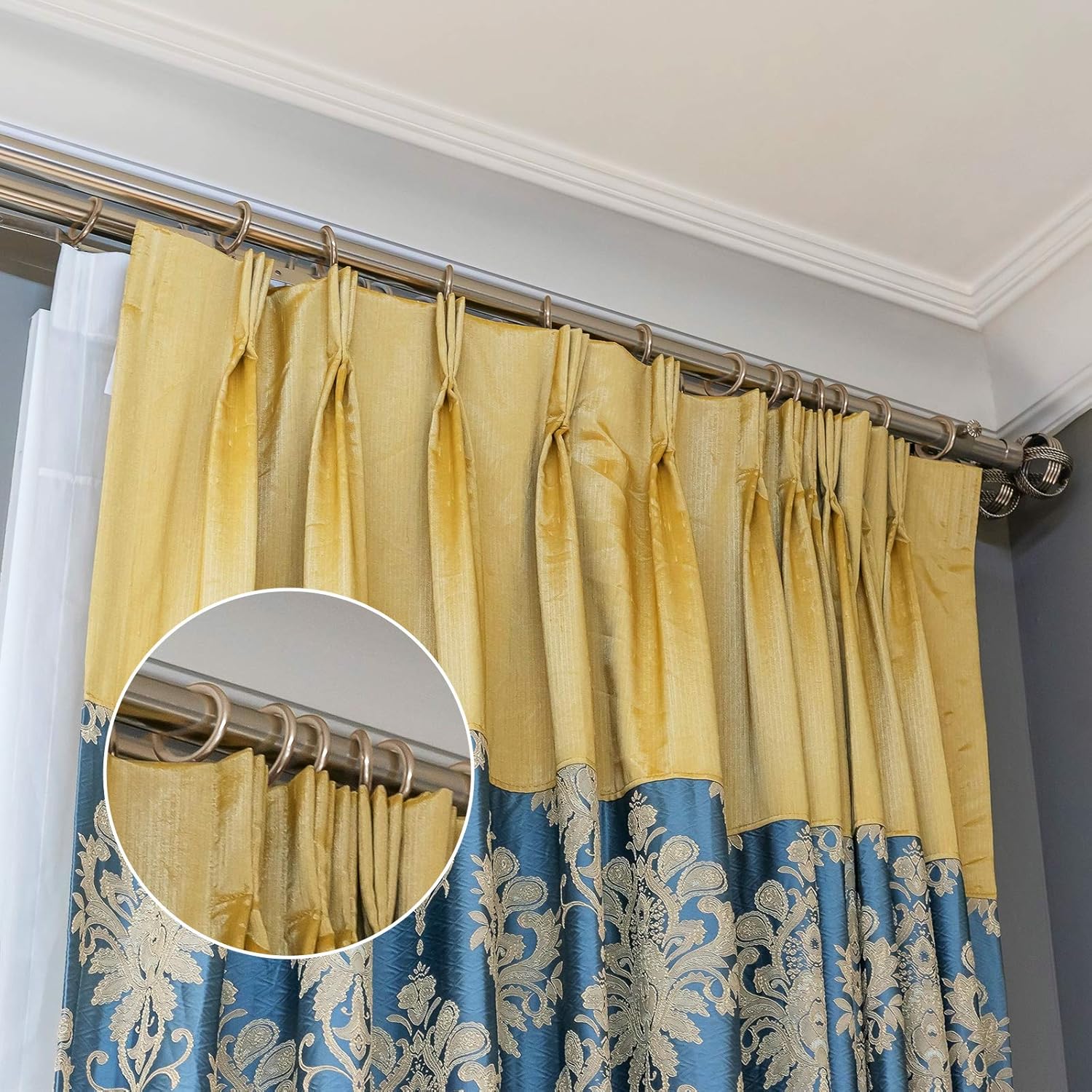 60-Piece Metal Drapery Curtain Rings and Pin Hooks Set for Drapes - Champagne Gold