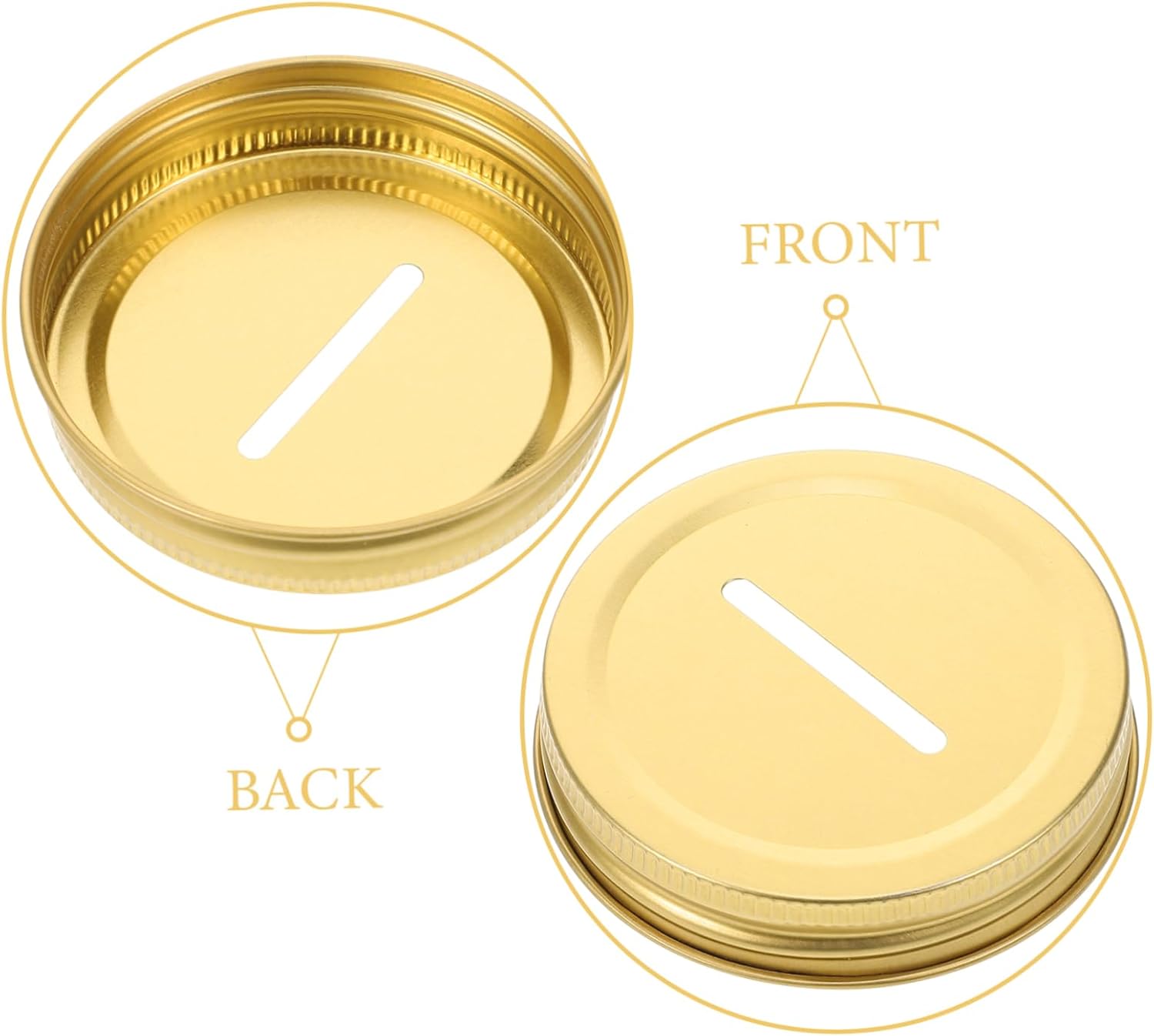 60-Piece Piggy Bank Coin Lid Sealing Caps for Mason Jars - Wide Mouth Canning Covers - Golden Tinplate Slot Cover