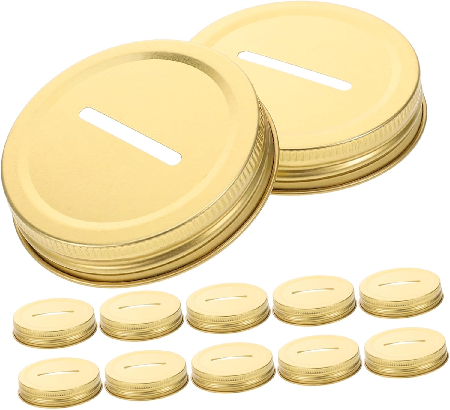 60-Piece Piggy Bank Coin Lid Sealing Caps for Mason Jars - Wide Mouth Canning Covers - Golden Tinplate Slot Cover