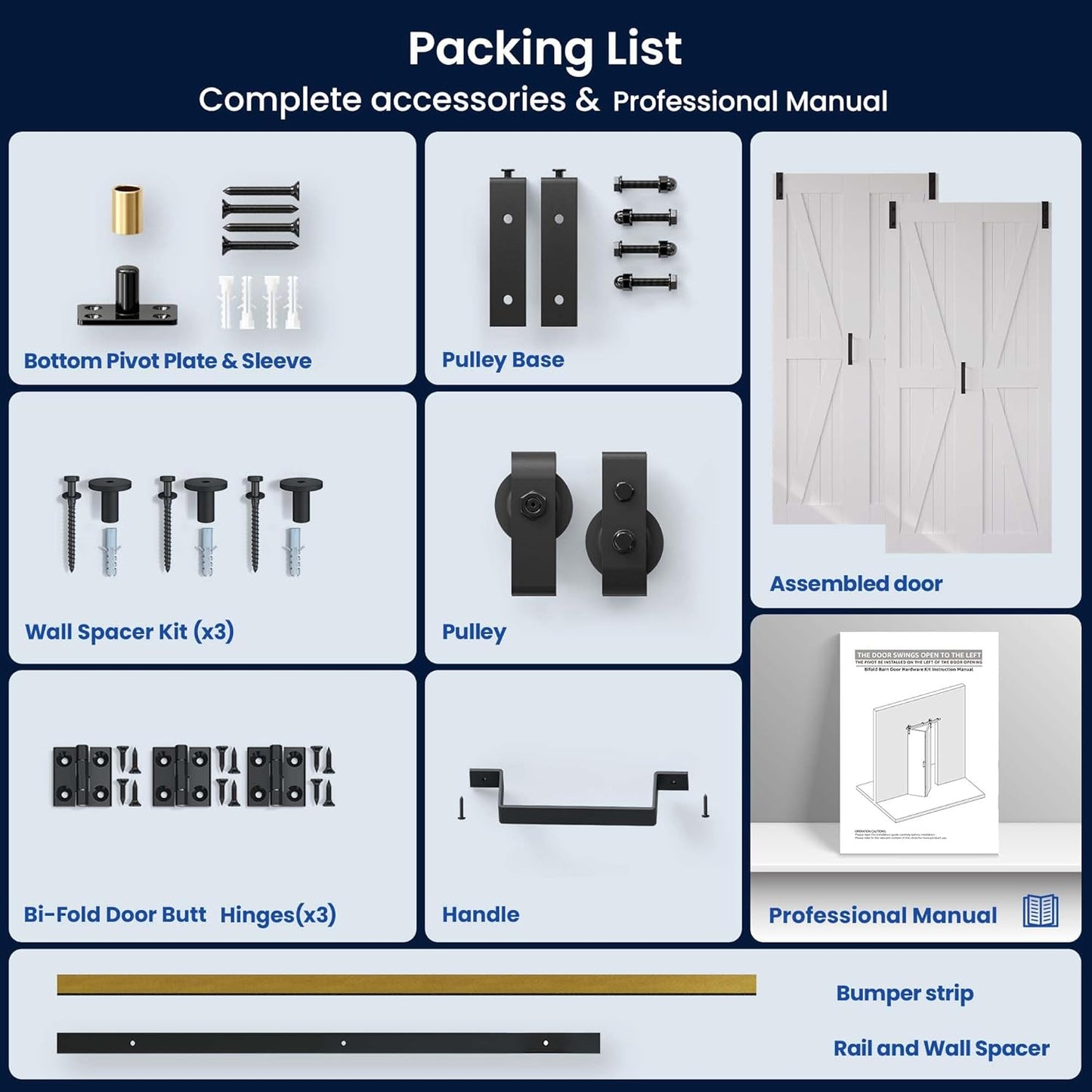 60" x 84" Bifold Sliding Barn Door Set with Sliding Hardware Kit - K Shaped Panel, Finished Closet Door Slab, 5.66FT Track, MDF, White