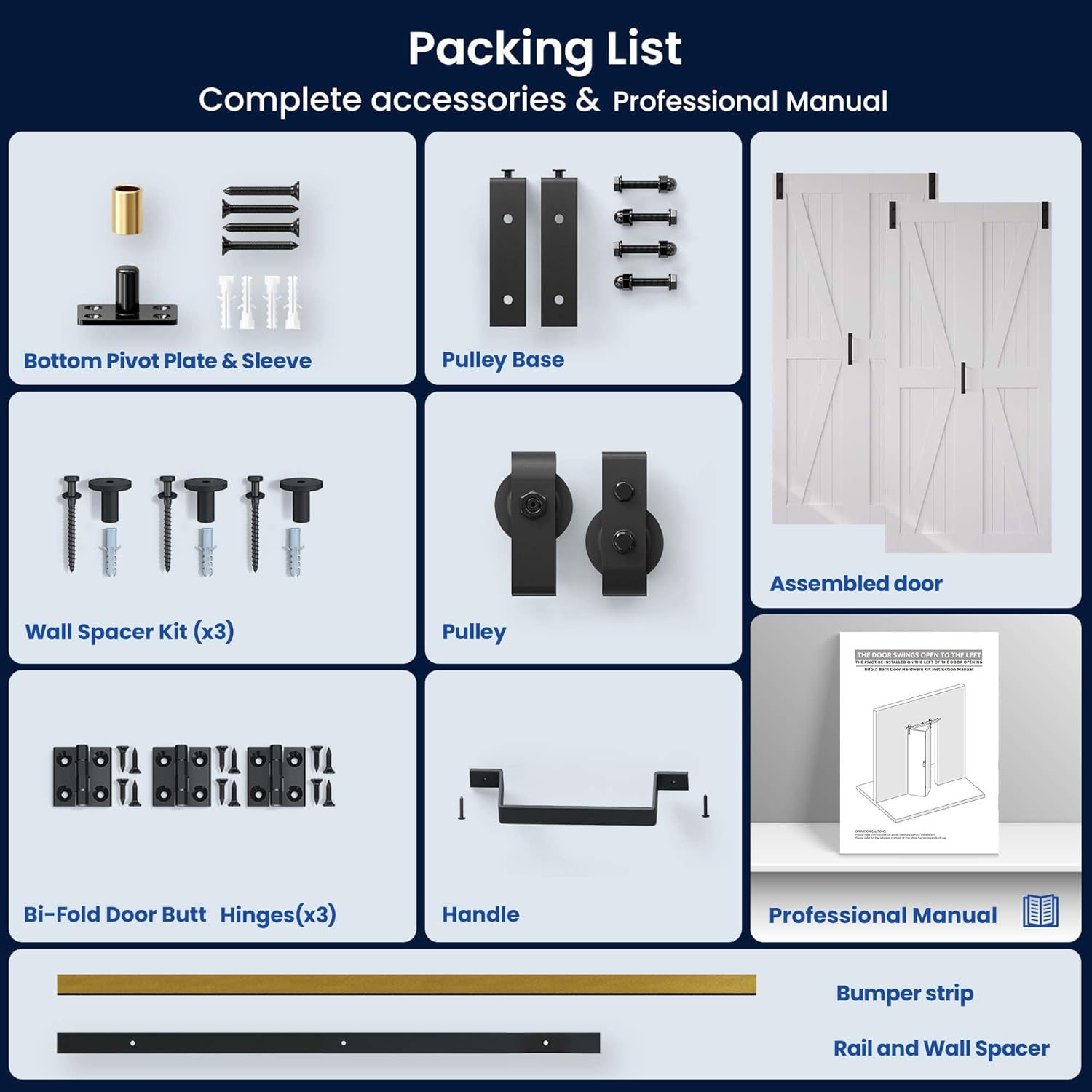 60" x 84" Bifold Sliding Barn Door Set with Sliding Hardware Kit - K Shaped Panel, Finished Closet Door Slab, 5.66FT Track, MDF, White