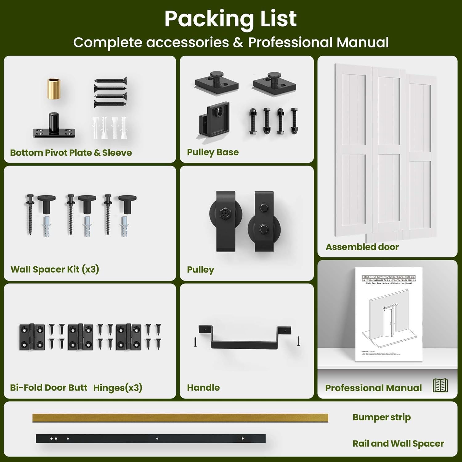 60'' x 84'' SmartStandard Bifold Barn Door Set with Hardware Kit - Waterproof, Quiet, Easy Assembly - White Color, 68'' Track Kit for 4 Doors