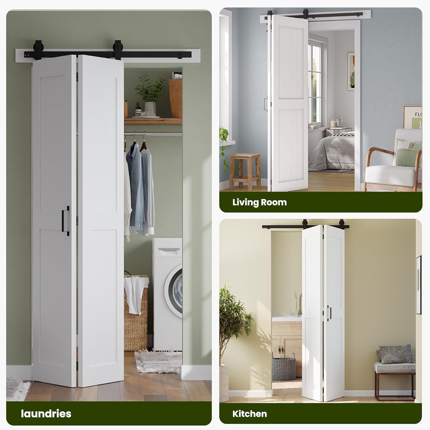 60'' x 84'' SmartStandard Bifold Barn Door Set with Hardware Kit - Waterproof, Quiet, Easy Assembly - White Color, 68'' Track Kit for 4 Doors