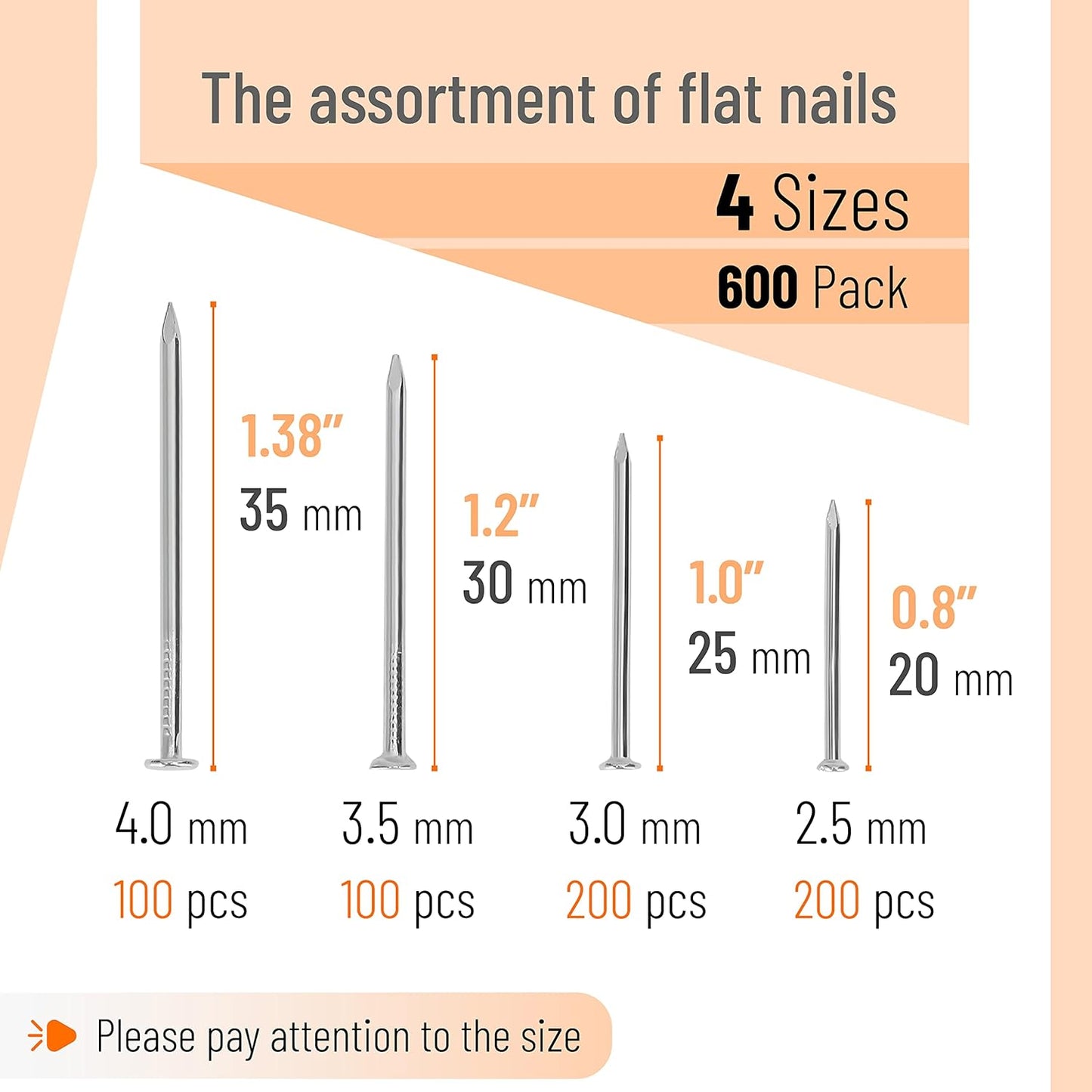 600 Piece Nail Assortment Kit - 4 Sizes, Silver and Gold Wall Nails - Hanging Pictures, Pin Nails, Hardware Nails - WildKart