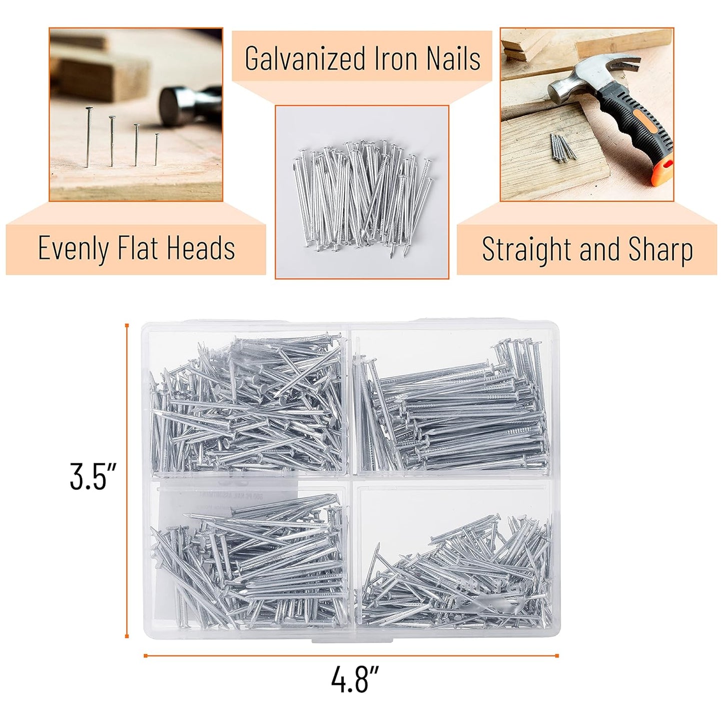 600 Piece Nail Assortment Kit - 4 Sizes, Silver and Gold Wall Nails - Hanging Pictures, Pin Nails, Hardware Nails - WildKart