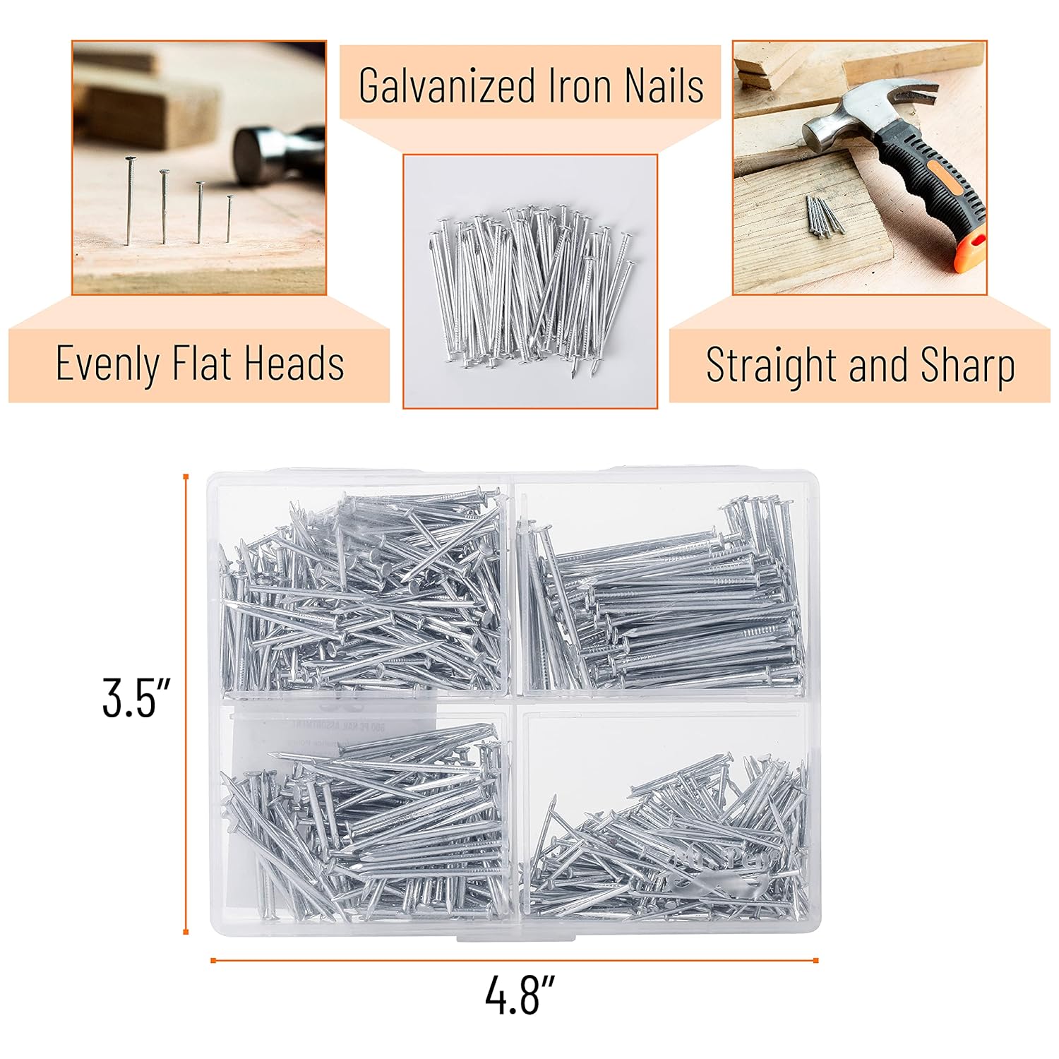 600 Piece Nail Assortment Kit - 4 Sizes, Silver and Gold Wall Nails - Hanging Pictures, Pin Nails, Hardware Nails - WildKart