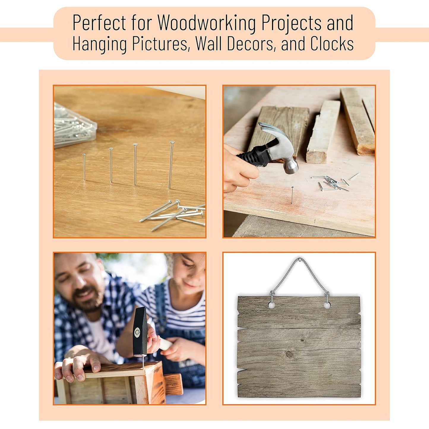 600 Piece Nail Assortment Kit - 4 Sizes, Silver and Gold Wall Nails - Hanging Pictures, Pin Nails, Hardware Nails - WildKart