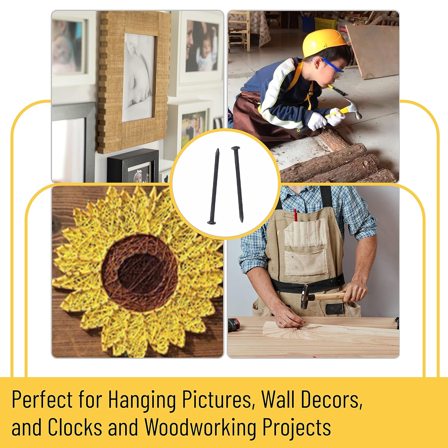 600-Piece Small Black Nail Assortment Kit - 4 Sizes for Hanging Pictures, Finishing, and Walls - Galvanized Hardware Nails - WildKart