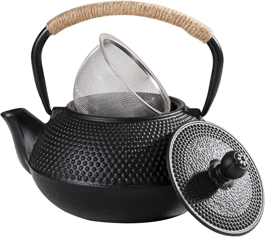 600ml Cast Iron Teapot with Infuser for Loose Leaf Tea and Teabags - Stove Top Safe Tea Kettle - 20oz Capacity