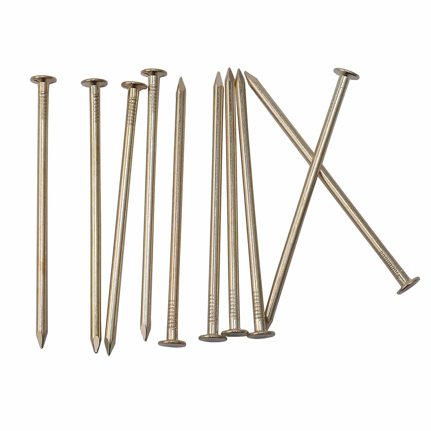60pcs 3-Inch Brass Plated Nails for Hanging, Wood, Roofing - Gold Hardware Long Wall Nails