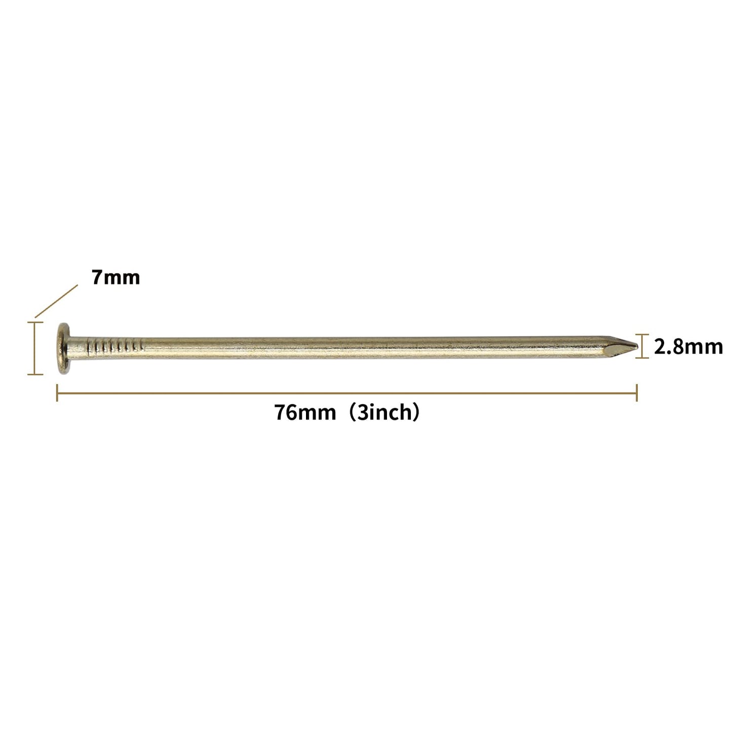 60pcs 3-Inch Brass Plated Nails for Hanging, Wood, Roofing - Gold Hardware Long Wall Nails