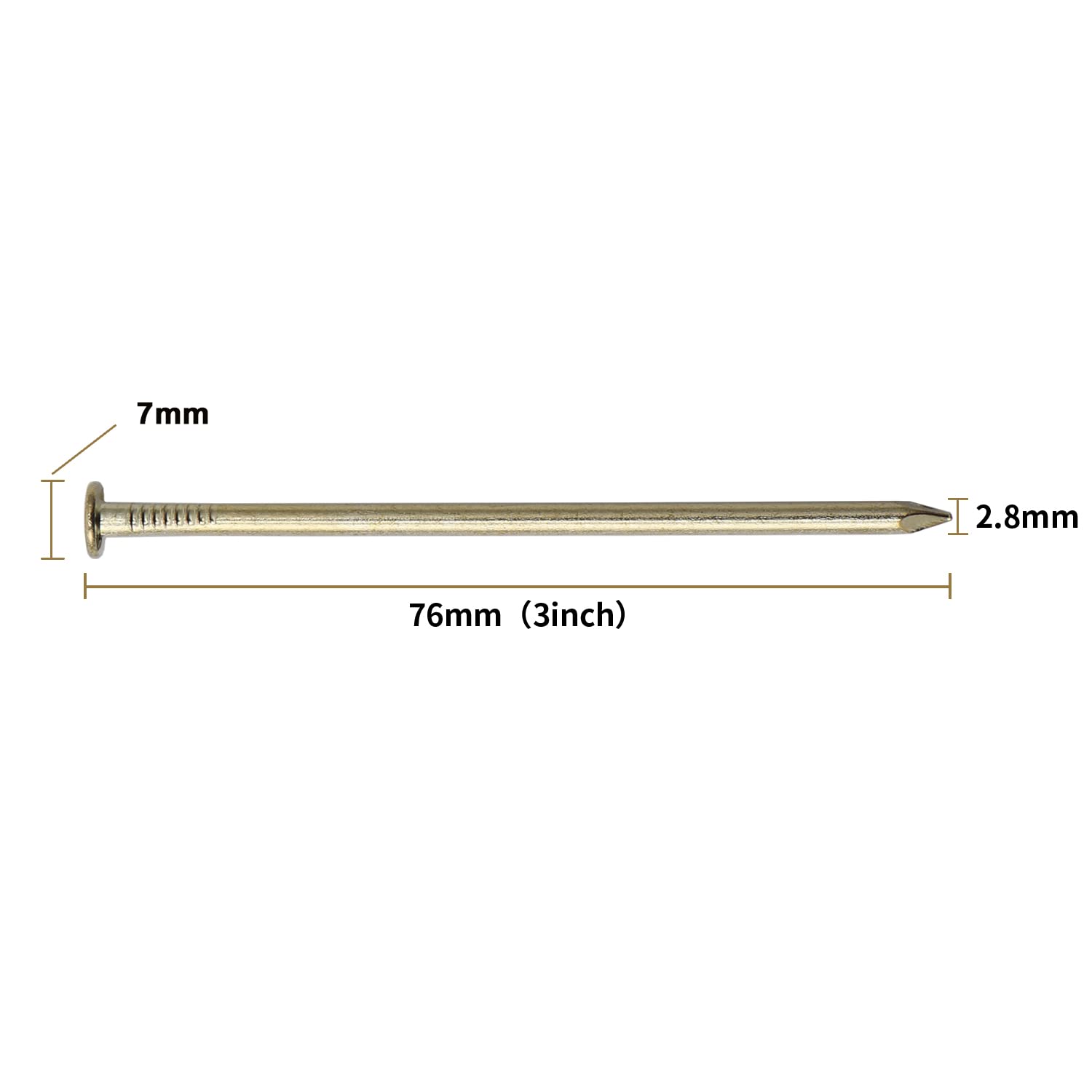60pcs 3-Inch Brass Plated Nails for Hanging, Wood, Roofing - Gold Hardware Long Wall Nails