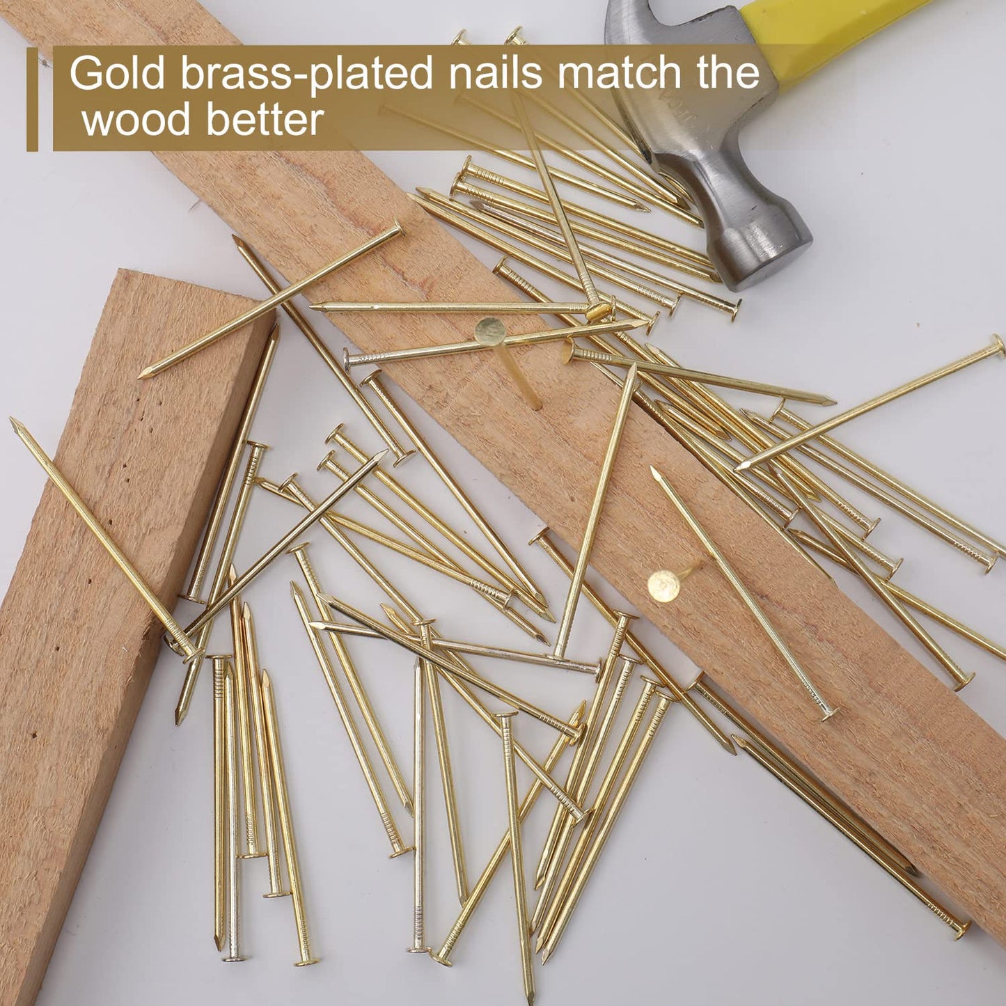 60pcs 3-Inch Brass Plated Nails for Hanging, Wood, Roofing - Gold Hardware Long Wall Nails