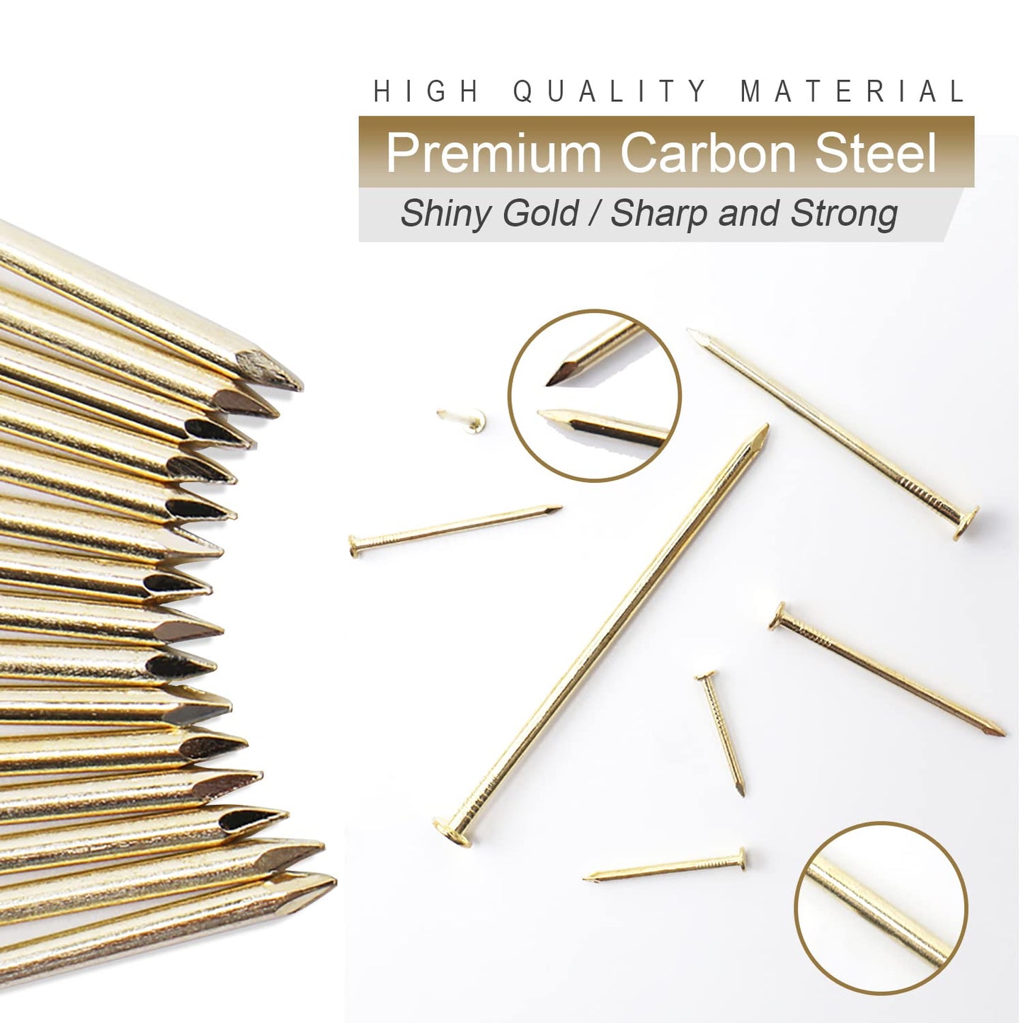 60pcs 3-Inch Brass Plated Nails for Hanging, Wood, Roofing - Gold Hardware Long Wall Nails