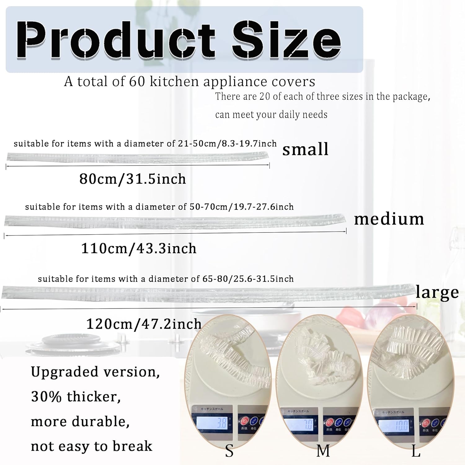 60PCS Clear Kitchen Appliance Covers - Disposable Dust Covers for Small Appliances - Elasticized Blender, Oven, Pressure Cooker, Toaster, Air Fryer, Instant Pot - Set of S, M, L Sizes