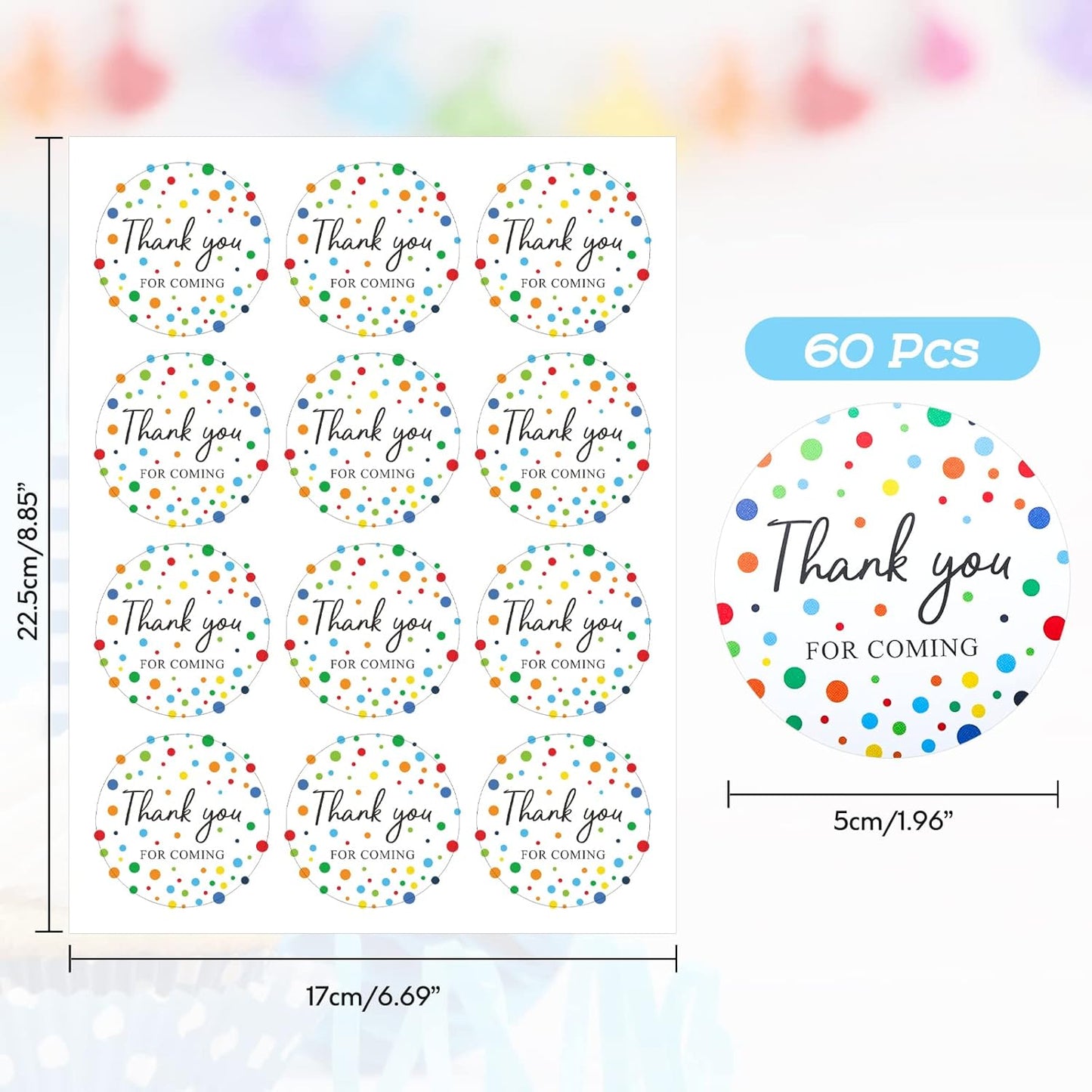 60Pcs Personalized Thank You Stickers with Colored Dots, 2" Round Self Adhesive for Wedding, Birthday, Baby Shower, Party - jijAcraft