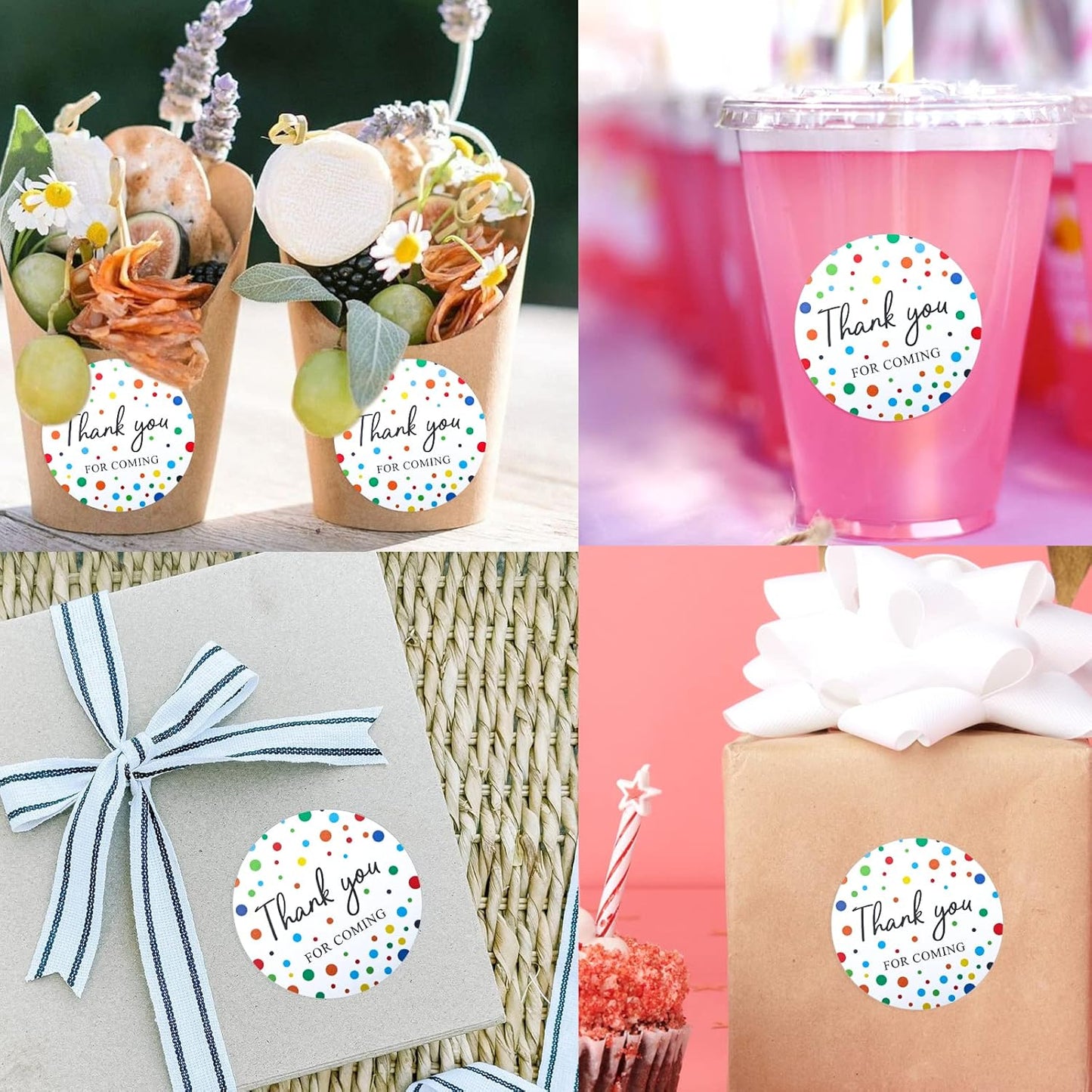 60Pcs Personalized Thank You Stickers with Colored Dots, 2" Round Self Adhesive for Wedding, Birthday, Baby Shower, Party - jijAcraft
