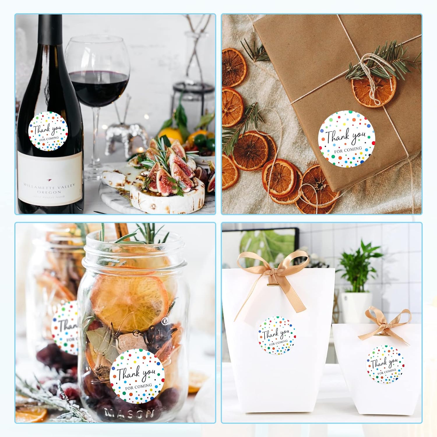 60Pcs Personalized Thank You Stickers with Colored Dots, 2" Round Self Adhesive for Wedding, Birthday, Baby Shower, Party - jijAcraft