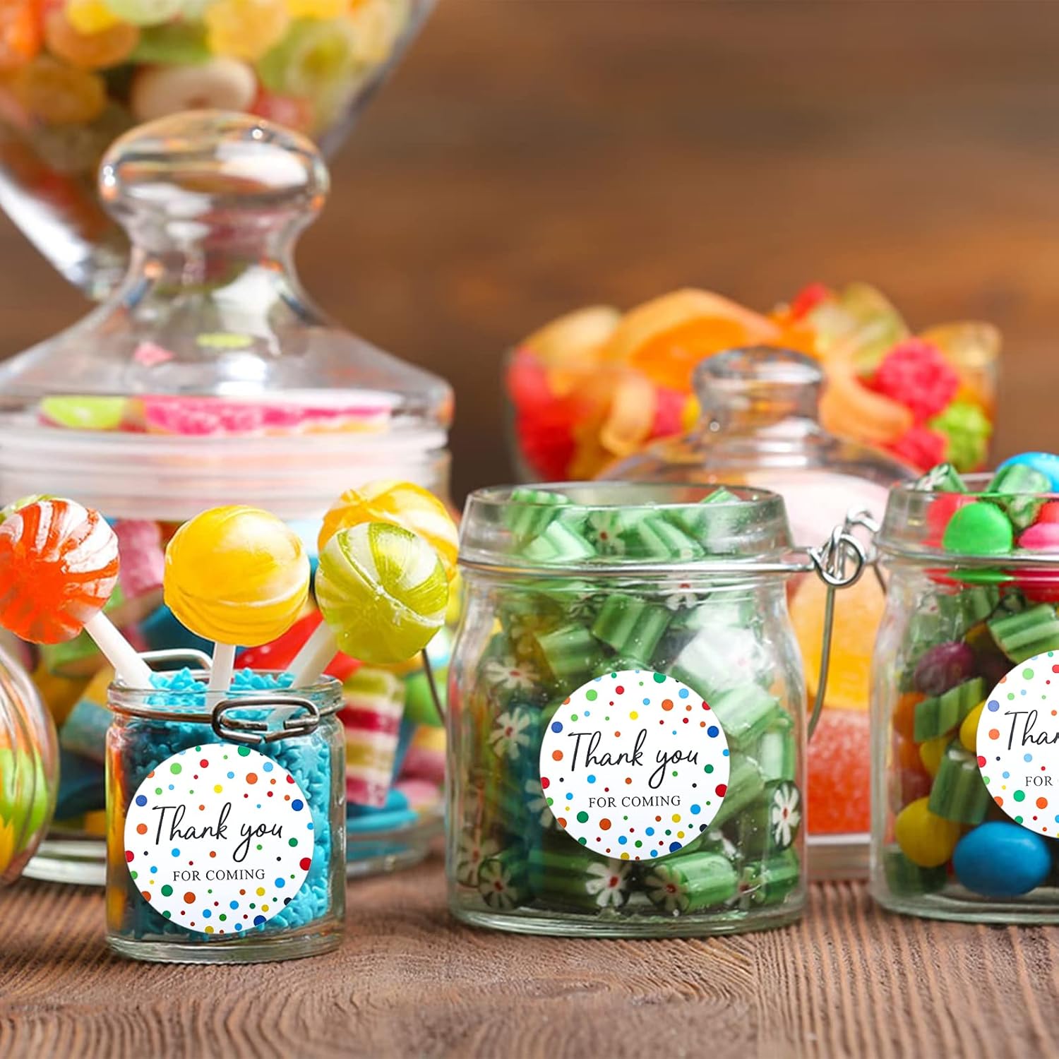 60Pcs Personalized Thank You Stickers with Colored Dots, 2" Round Self Adhesive for Wedding, Birthday, Baby Shower, Party - jijAcraft