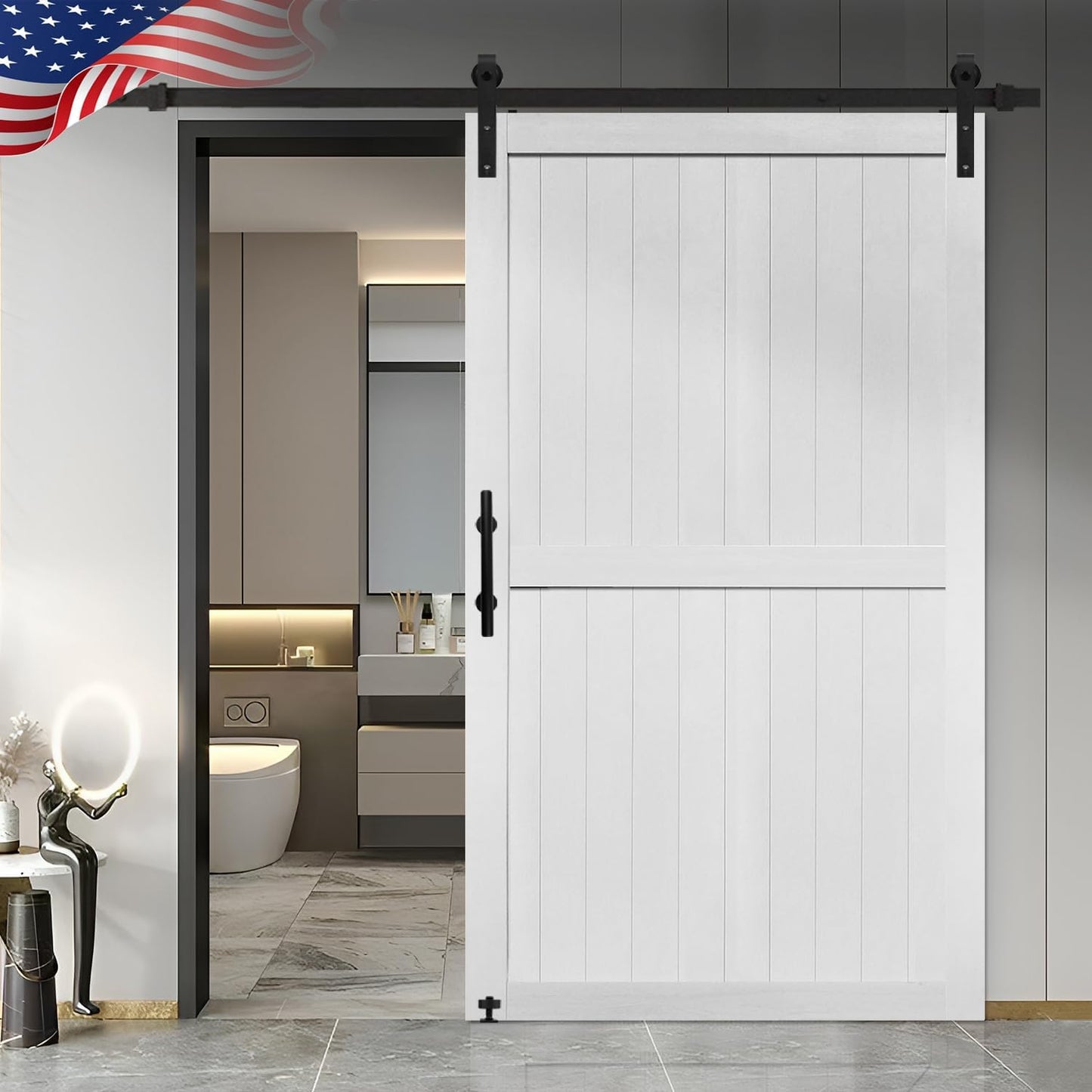 60x84in MDF Barn Door with 10FT Sliding Hardware Kit - Water-Proof PVC Surface, Easy Assembly - S&Z TOPHAND®