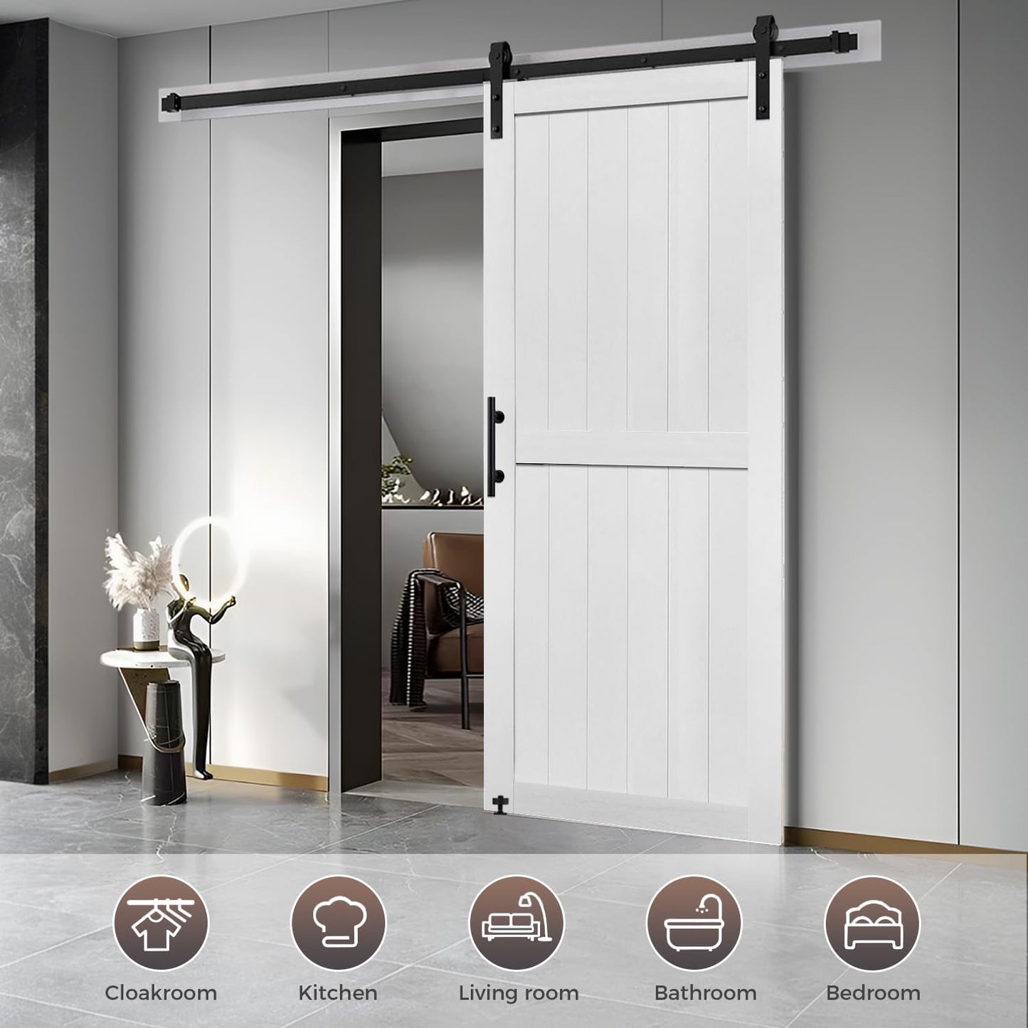 60x84in MDF Barn Door with 10FT Sliding Hardware Kit - Water-Proof PVC Surface, Easy Assembly - S&Z TOPHAND®