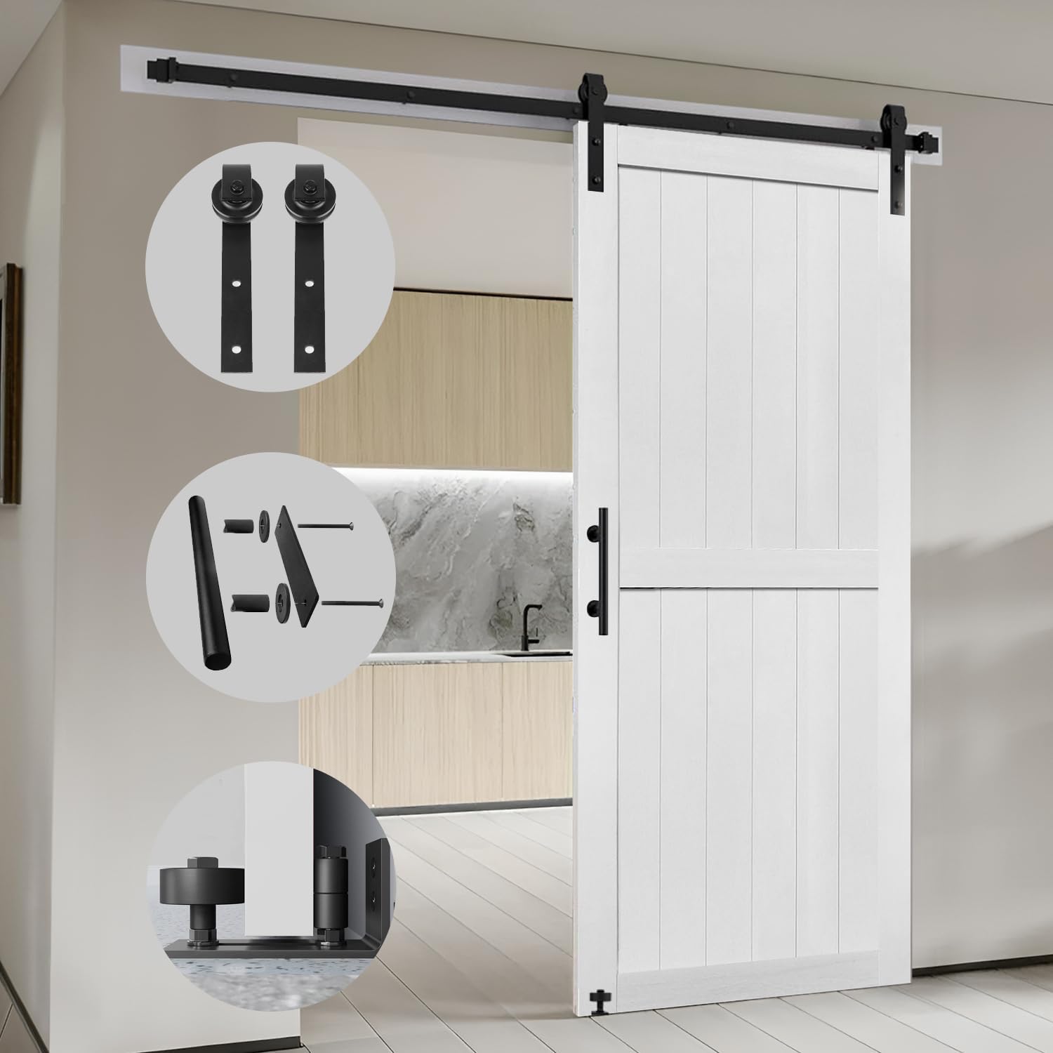 60x84in MDF Barn Door with 10FT Sliding Hardware Kit - Water-Proof PVC Surface, Easy Assembly - S&Z TOPHAND®