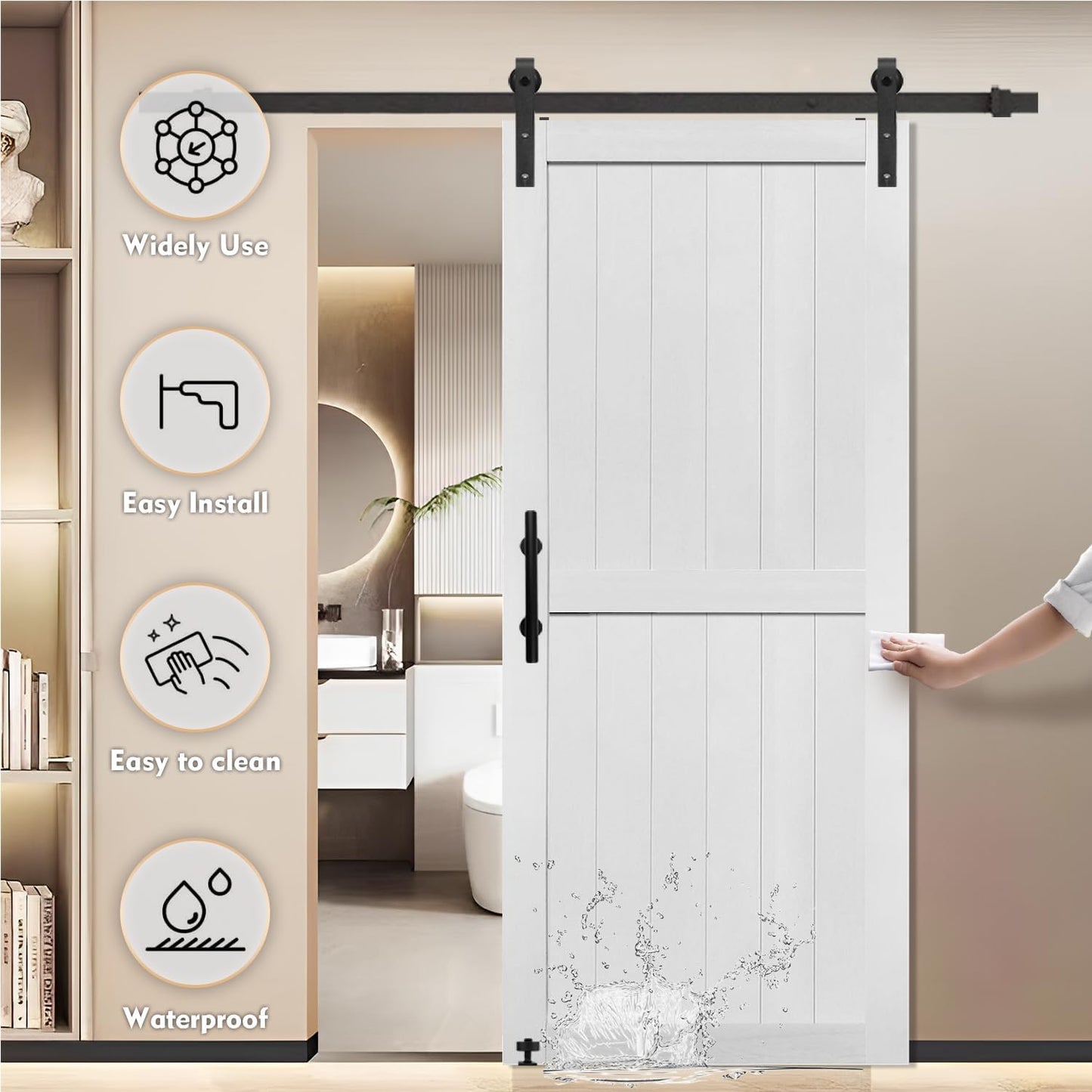 60x84in MDF Barn Door with 10FT Sliding Hardware Kit - Water-Proof PVC Surface, Easy Assembly - S&Z TOPHAND®