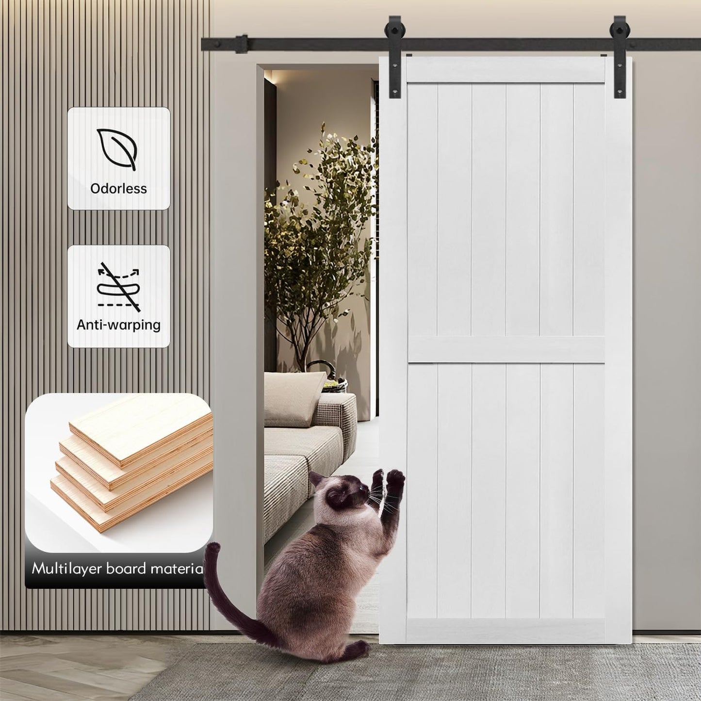 60x84in MDF Barn Door with 10FT Sliding Hardware Kit - Water-Proof PVC Surface, Easy Assembly - S&Z TOPHAND®