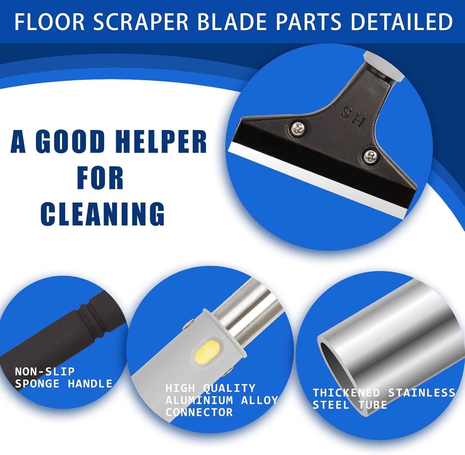 61in Heavy Duty Floor Scraper with 4 inch Razor Blade & 10 Extra Blades - Ideal for Cleaning Stove Top, Windows, Glass, Walls - Metal Paint Scraper