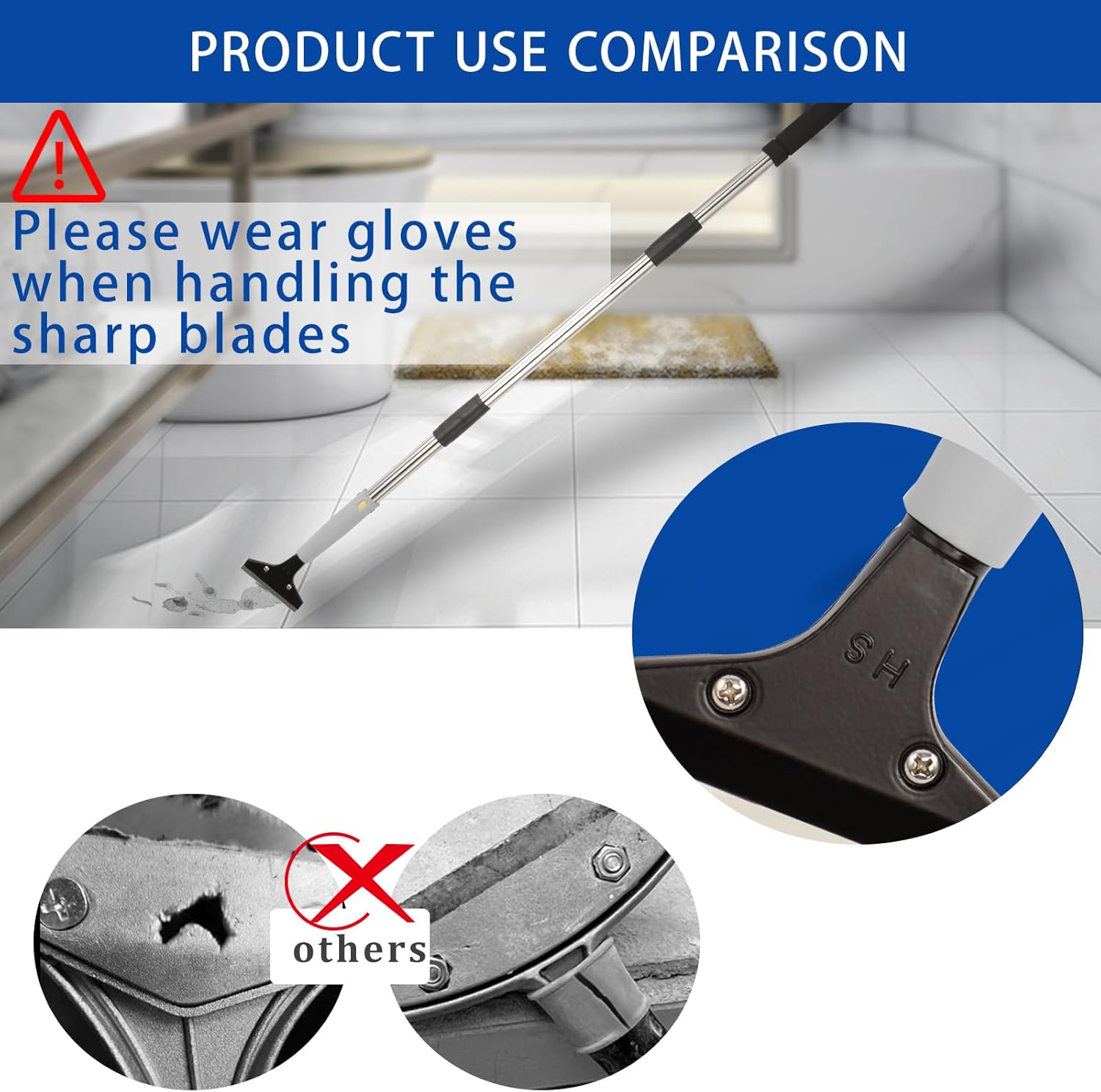 61in Heavy Duty Floor Scraper with 4 inch Razor Blade & 10 Extra Blades - Ideal for Cleaning Stove Top, Windows, Glass, Walls - Metal Paint Scraper