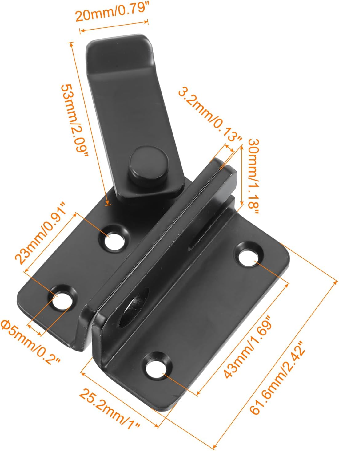 62mm Stainless Steel Flip Gate Latch with Padlock Hole for Barns, Cabinets, Pet Cages, and Fences - Left Open, Black Color