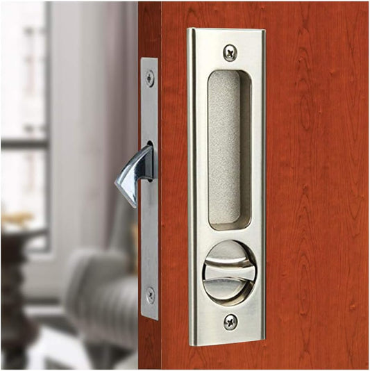6.3" Brushed Silver Privacy Pocket Door Lock with Keys - Double Barn Door Lock Hardware for Sliding Doors