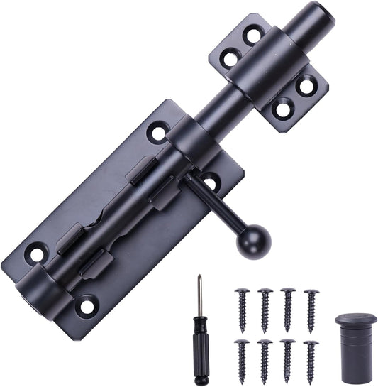 6.3" Heavy Duty Barrel Bolt Latch for Inside Door - Solid 304 Stainless Steel Slide Lock with Black Finish - Ideal for Gates and Sheds (1 Pack)