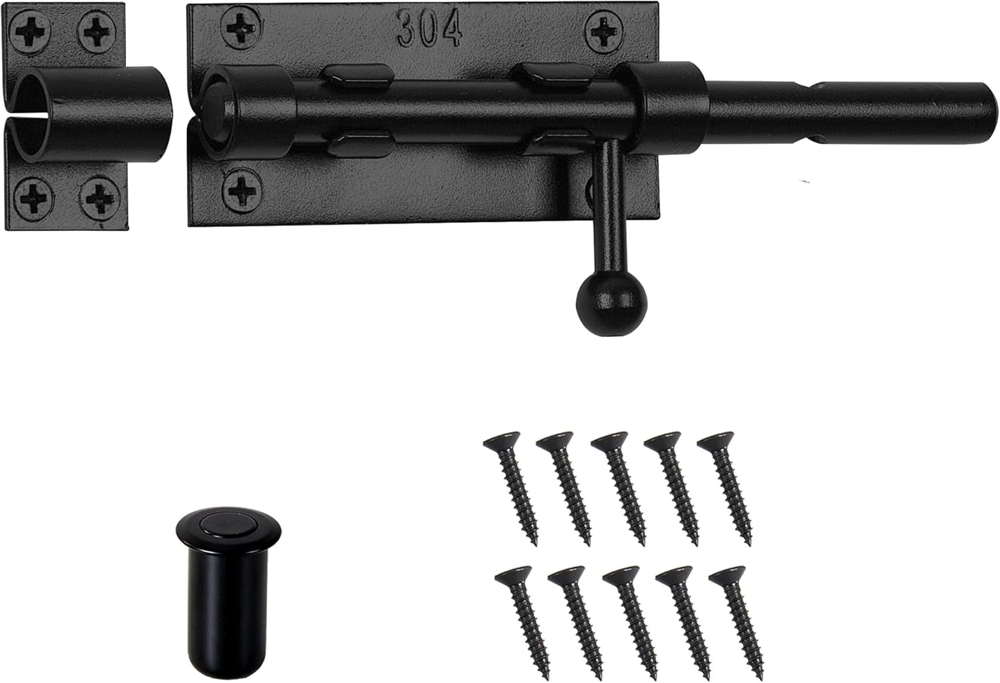 6.3 Inch Black Barrel Bolt Latch with Padlock Hole, Heavy Duty Stainless Steel Slide Lock for Gates, Doors, Windows