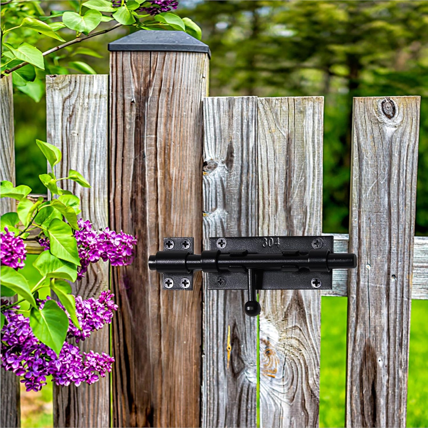 6.3 Inch Black Barrel Bolt Latch with Padlock Hole, Heavy Duty Stainless Steel Slide Lock for Gates, Doors, Windows