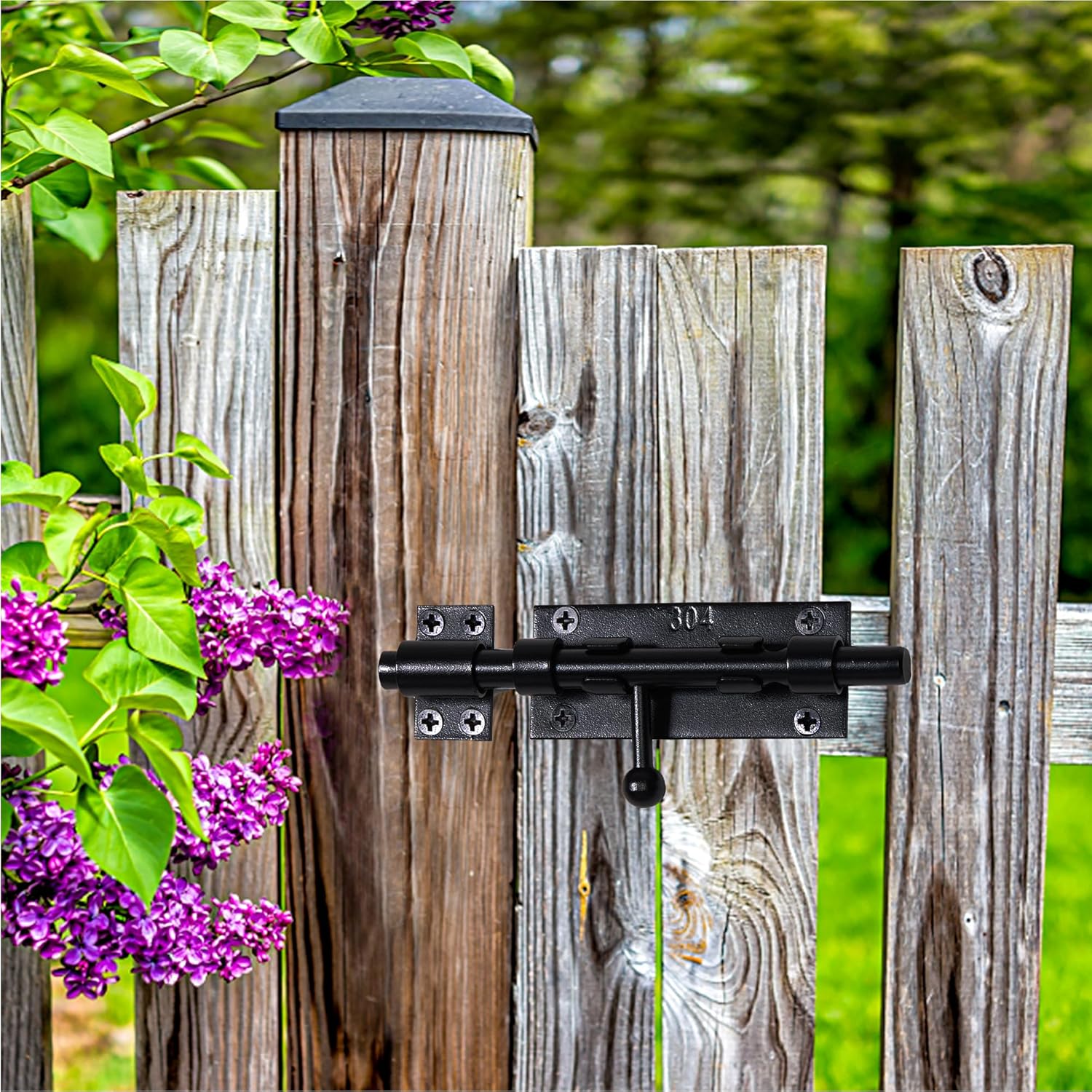 6.3 Inch Black Barrel Bolt Latch with Padlock Hole, Heavy Duty Stainless Steel Slide Lock for Gates, Doors, Windows