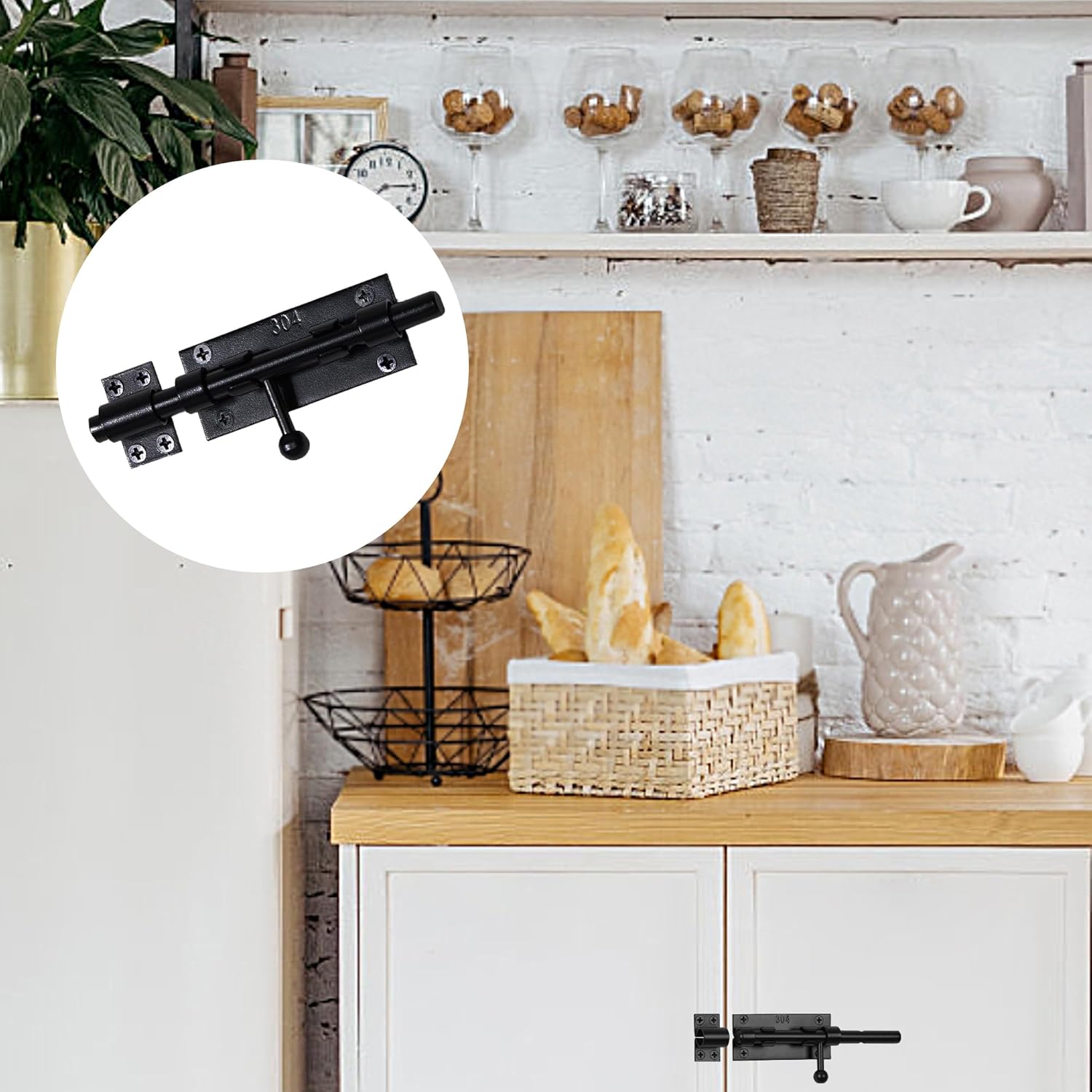 6.3 Inch Black Barrel Bolt Latch with Padlock Hole, Heavy Duty Stainless Steel Slide Lock for Gates, Doors, Windows