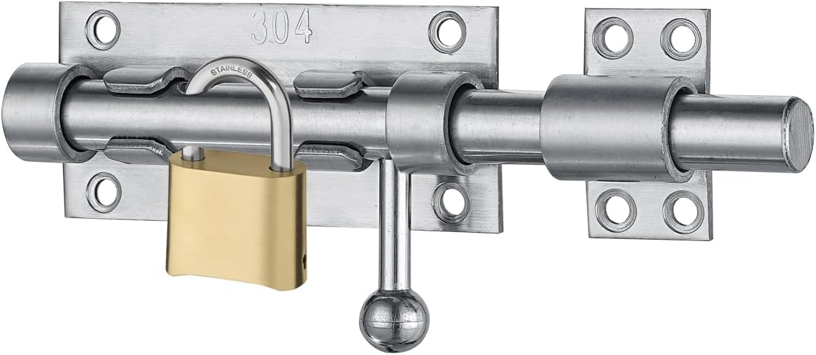 6.3 Inch Heavy Duty Stainless Steel Sliding Bolt Gate Latch with Padlock Hole