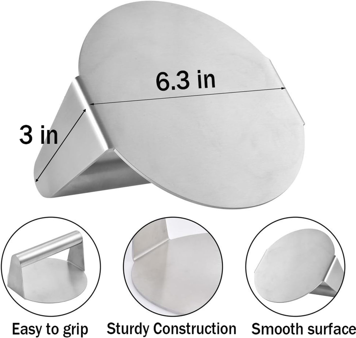 6.3 inch Stainless Steel Smash Burger Press - Heavy Duty Patty Maker for Flat Top Grill Cooking