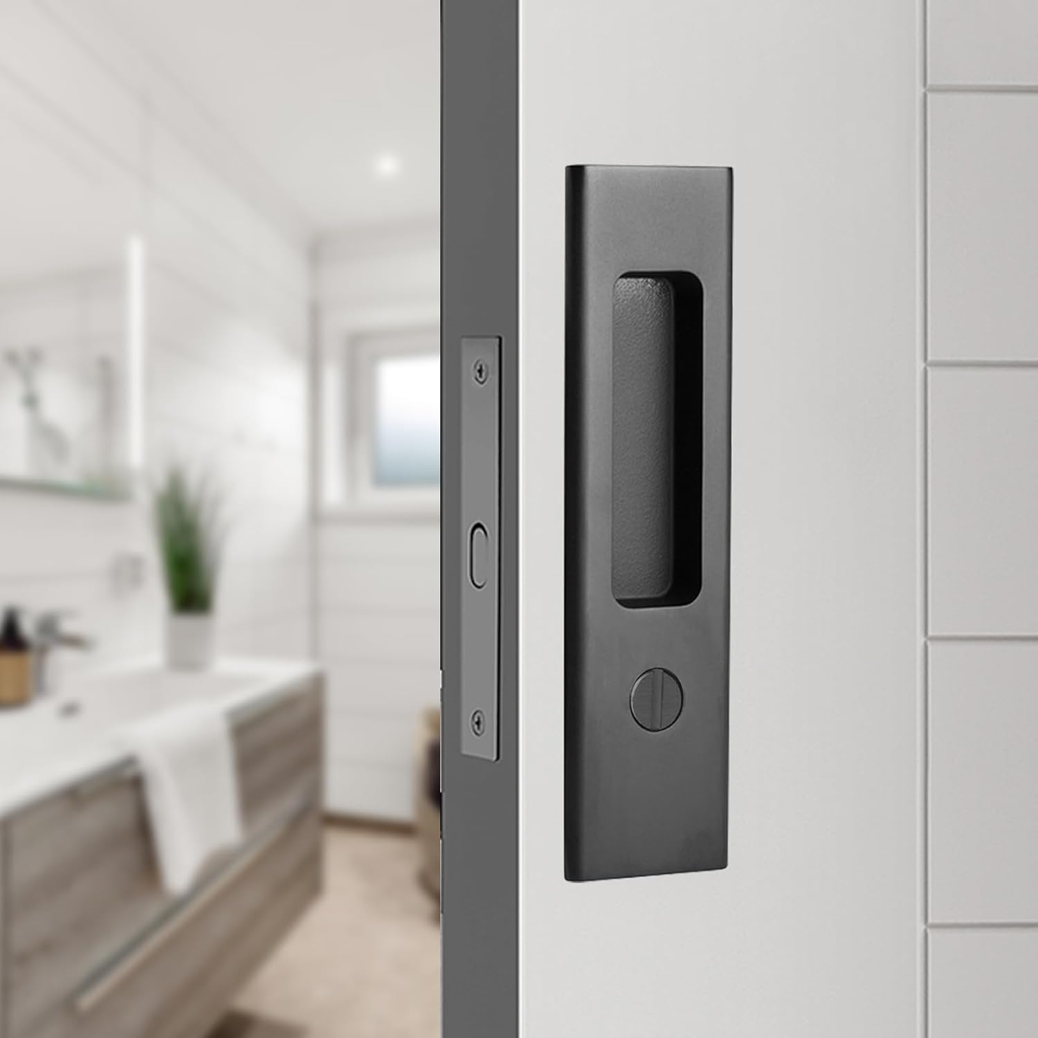 6.3" Privacy Sliding Door Barn Lock for 1-7/16" ~ 1-15/16" Thickness Doors - Matte Black