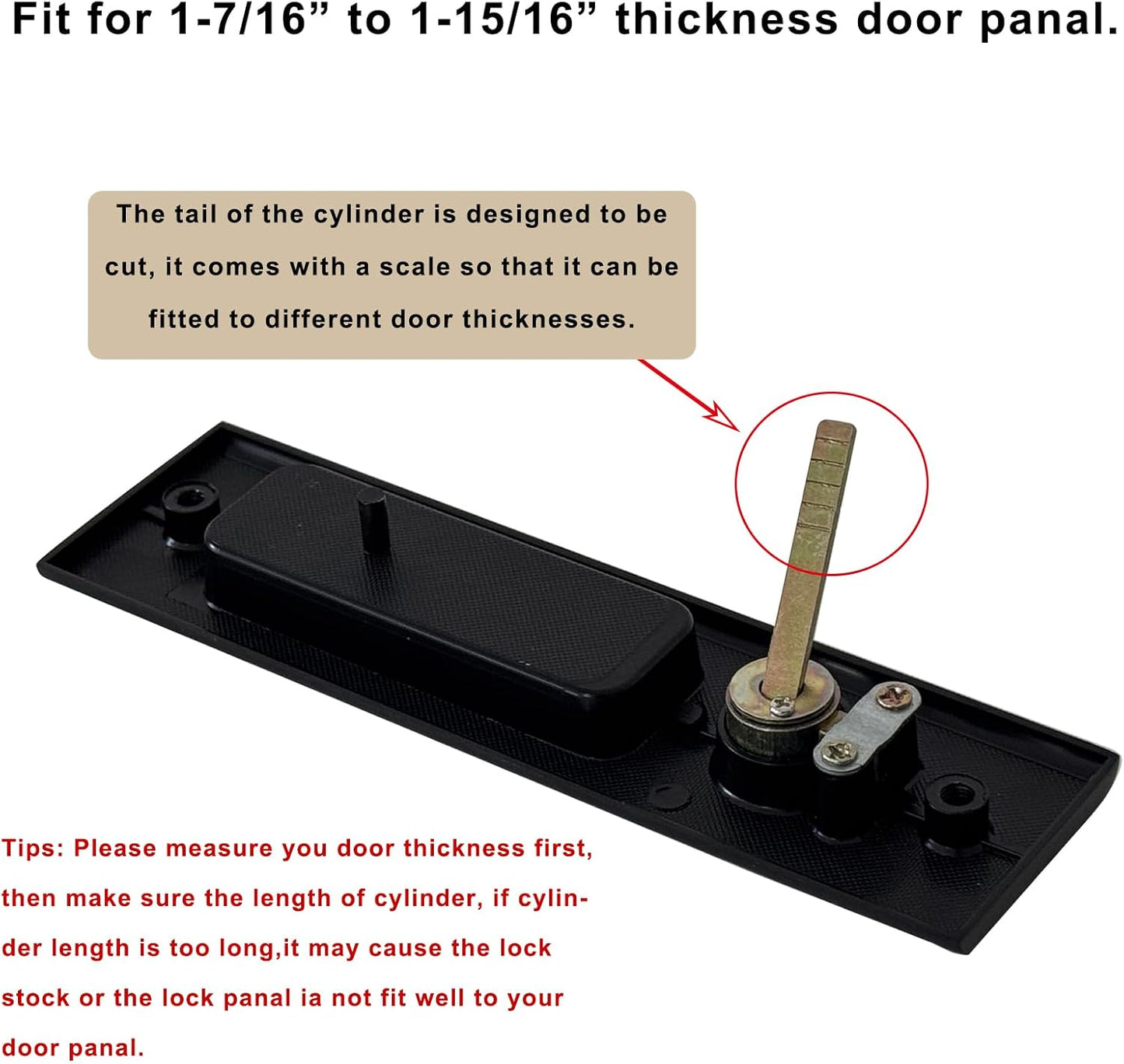 6.3" Privacy Sliding Door Barn Lock for 1-7/16" ~ 1-15/16" Thickness Doors - Matte Black