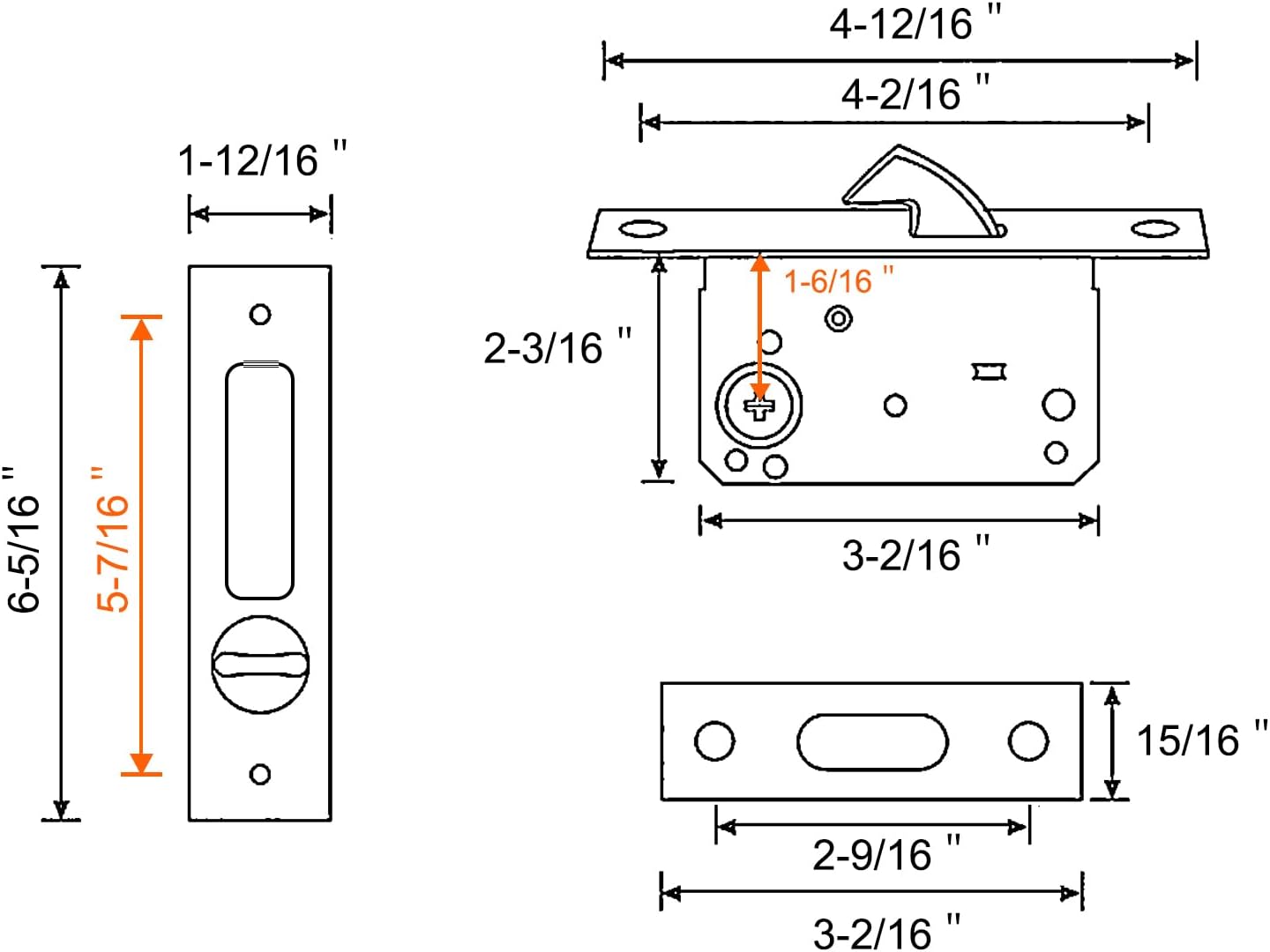 6.3" Privacy Sliding Door Barn Lock for 1-7/16" ~ 1-15/16" Thickness Doors - Matte Black