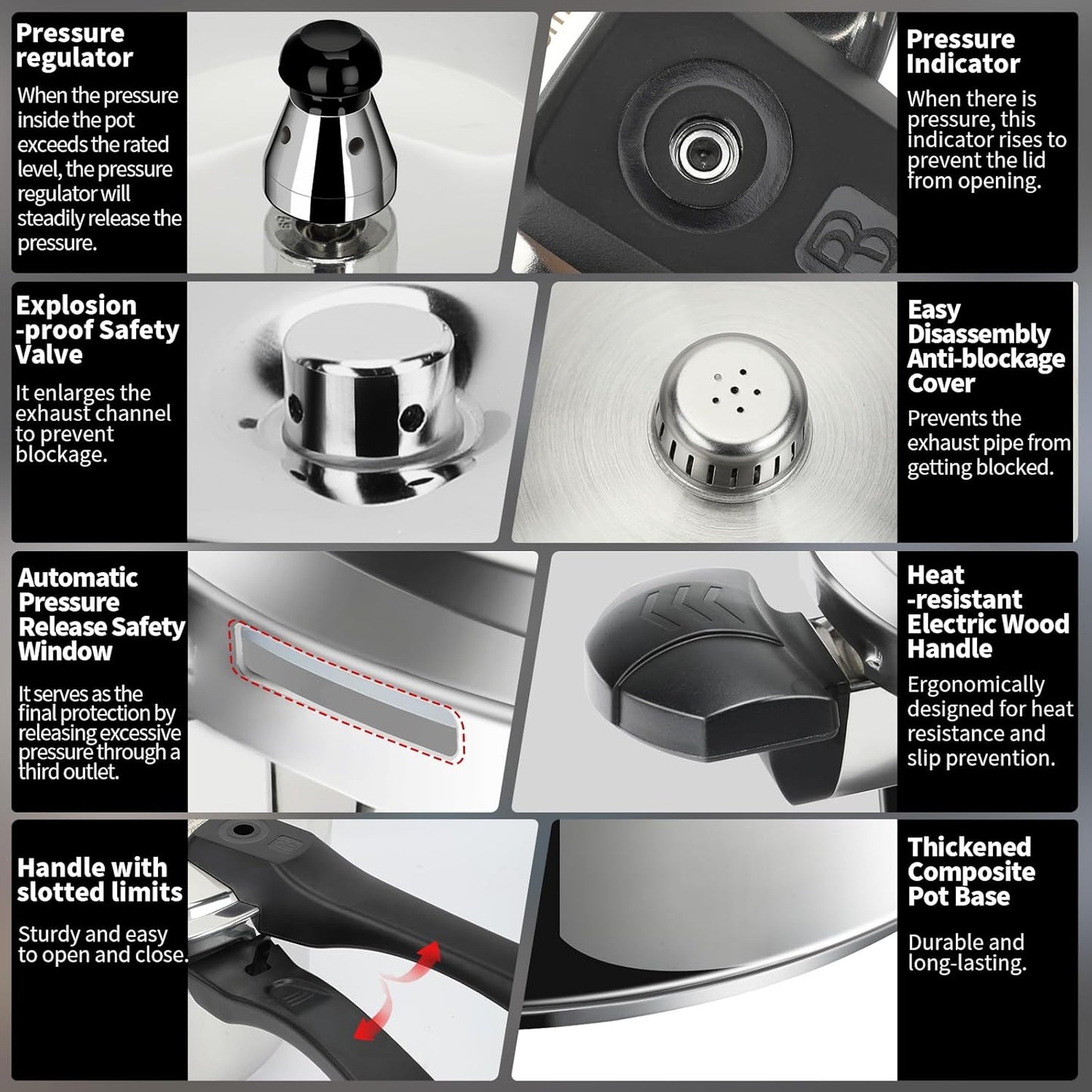 6.3 Quart Stainless Steel Pressure Cooker with Pressure Indicator and Safety Features for Gas and Induction Cooking